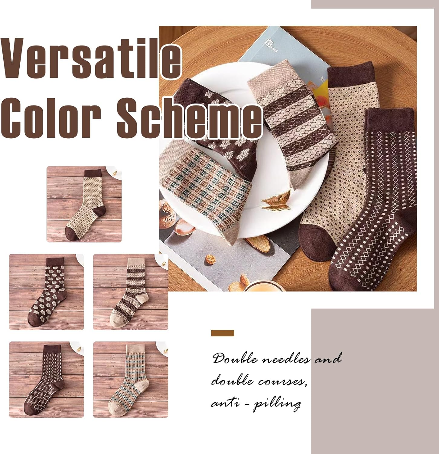 5 Pair Vintage Cotton Crew Socks for Women Pretty Aesthetic Long Preppy Ankle Socks - Image 6