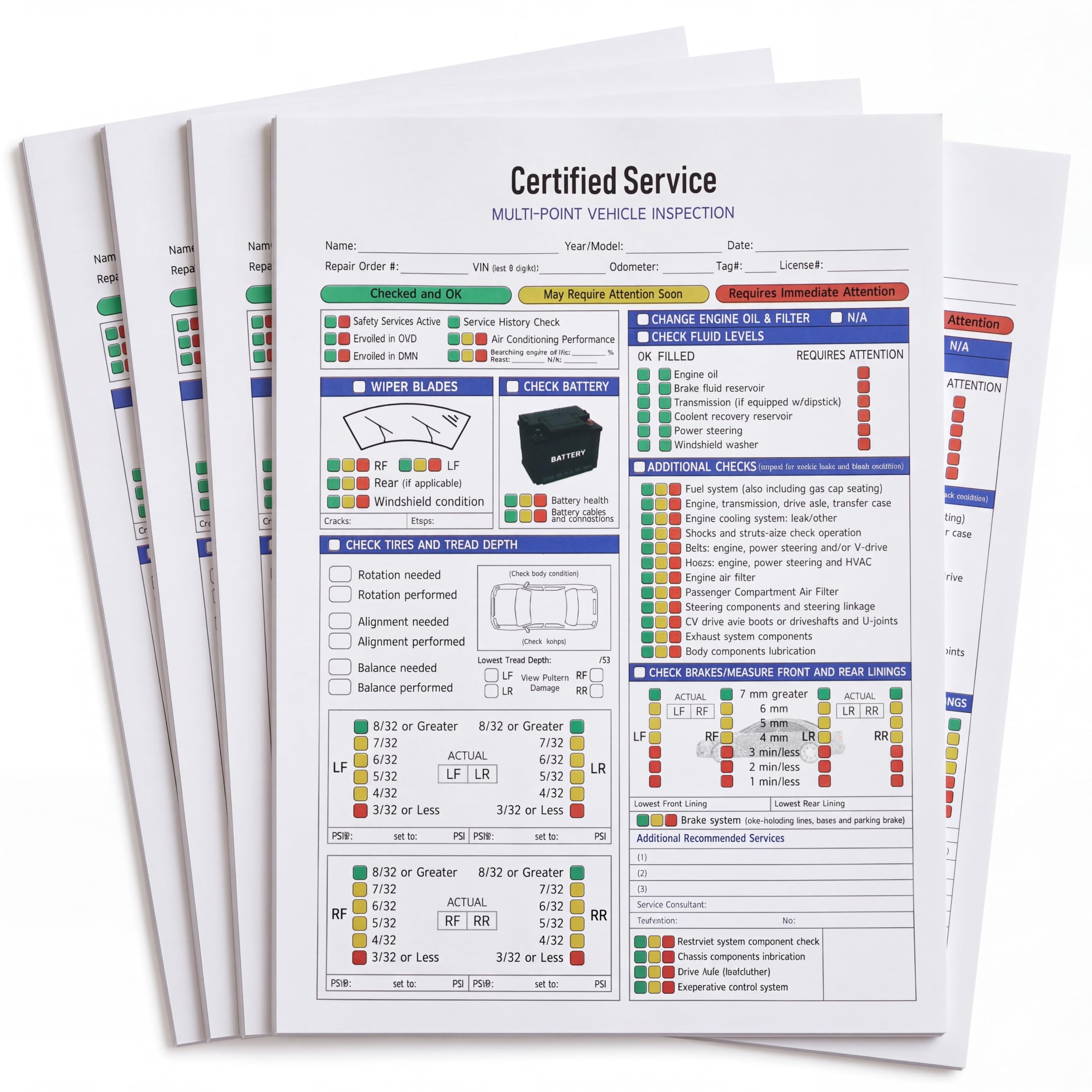 Colarr 540 Sheets Vehicle Inspection Report, 3 Part Multicolor Carbonless