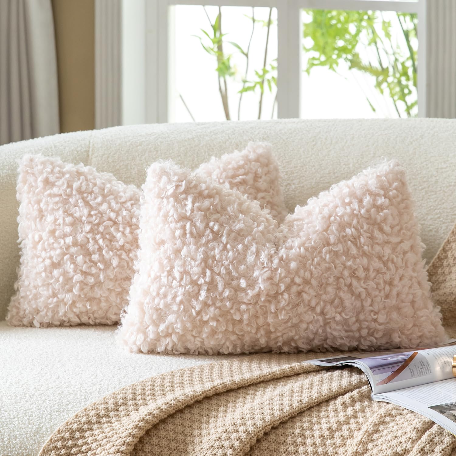 Housses de coussin pour salon et lit en fausse fourrure Sherpa Mandioo 30 x 50 cm