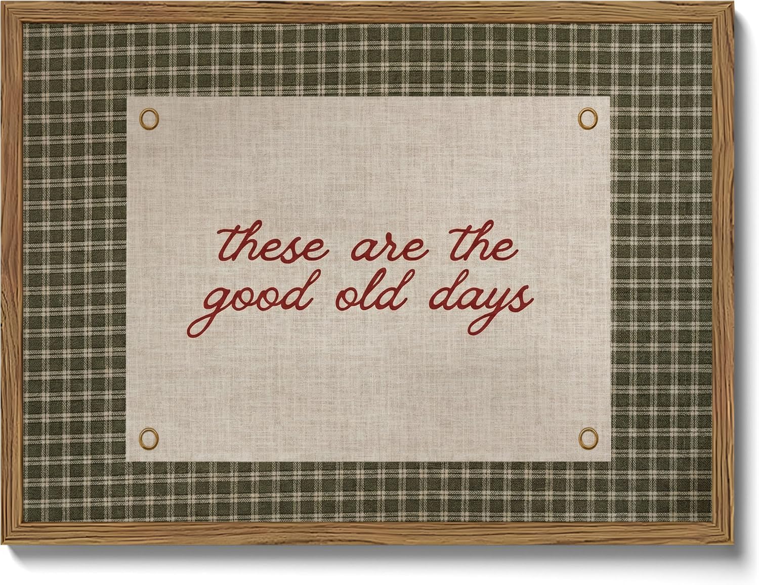 These Are The Good Old Days Wall Art Framed, Vintage Cottagecore Gingham Canvas Wall Decor, Rustic Inspirational Quote Pictures Prints Home Decor for Kitchen Li