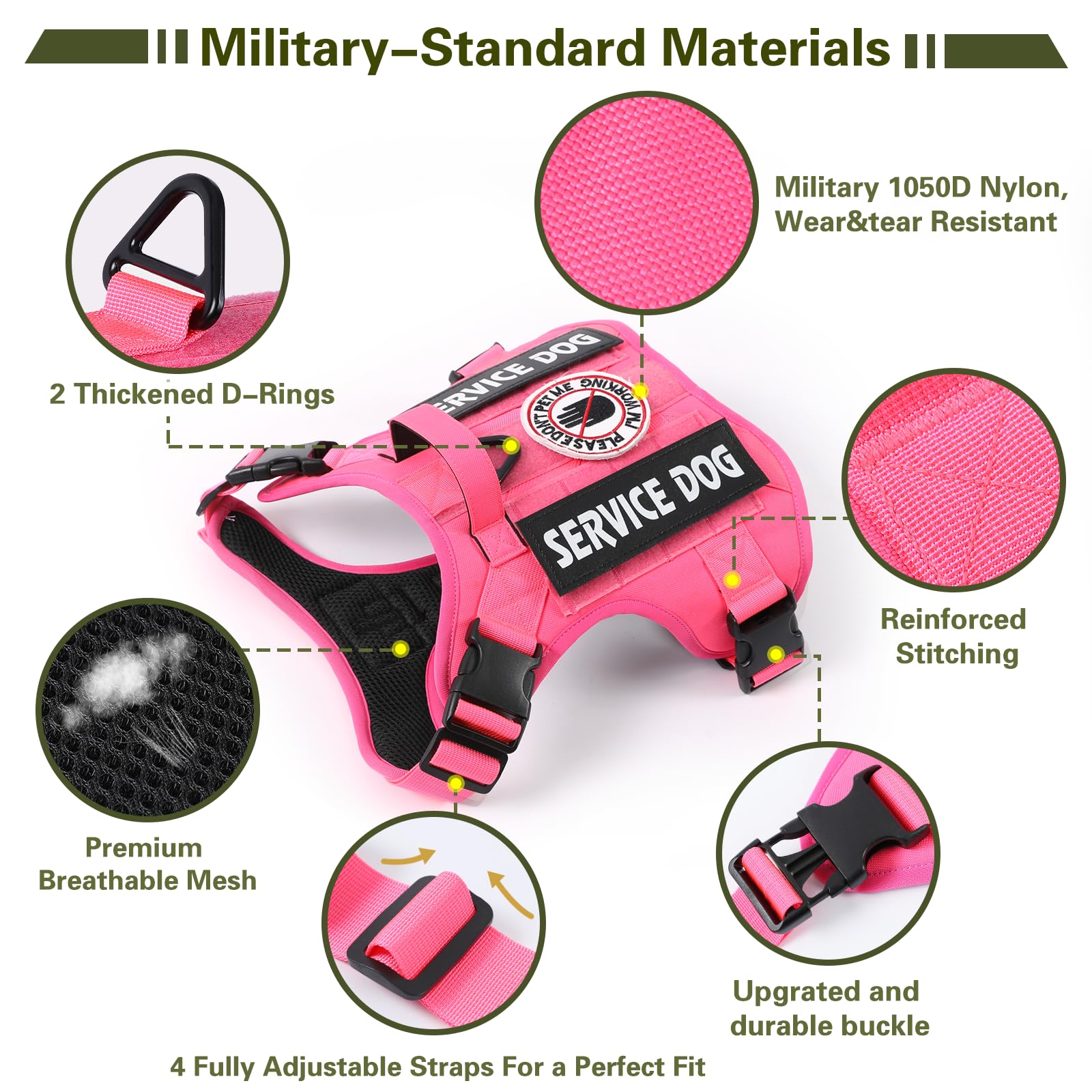 Belababy Tactical Anti Pull Dog Harness Small Medium Large, Adjustable Front Clip Service Dog Vest with Handle - Image 2