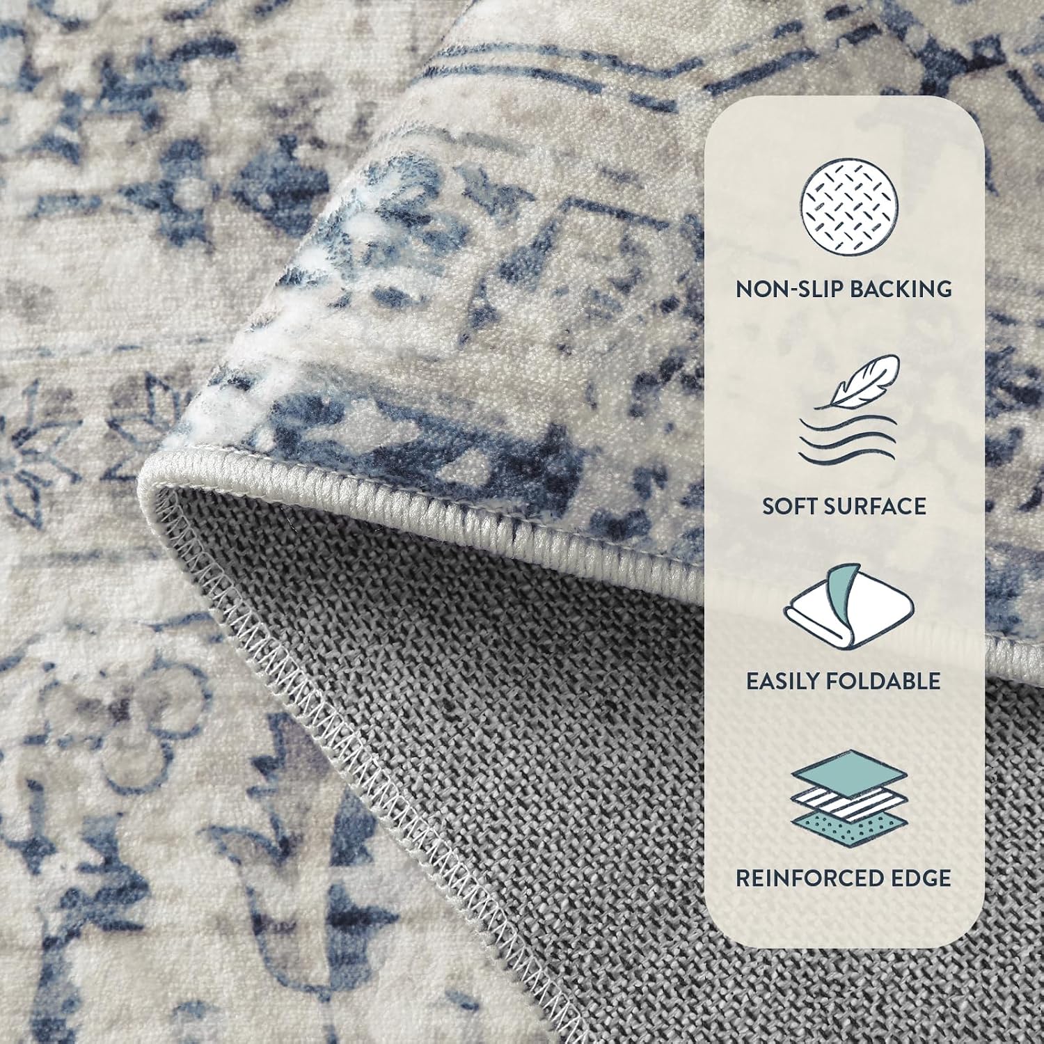 Lahome Oriental Washable Runner Rug Non Slip, 2x7 Rug Runners for Hallways Kitchen, Ultra-Thin Hallway Rugs for Laundry Room Bathroom Bedroom Eleanor, Blue