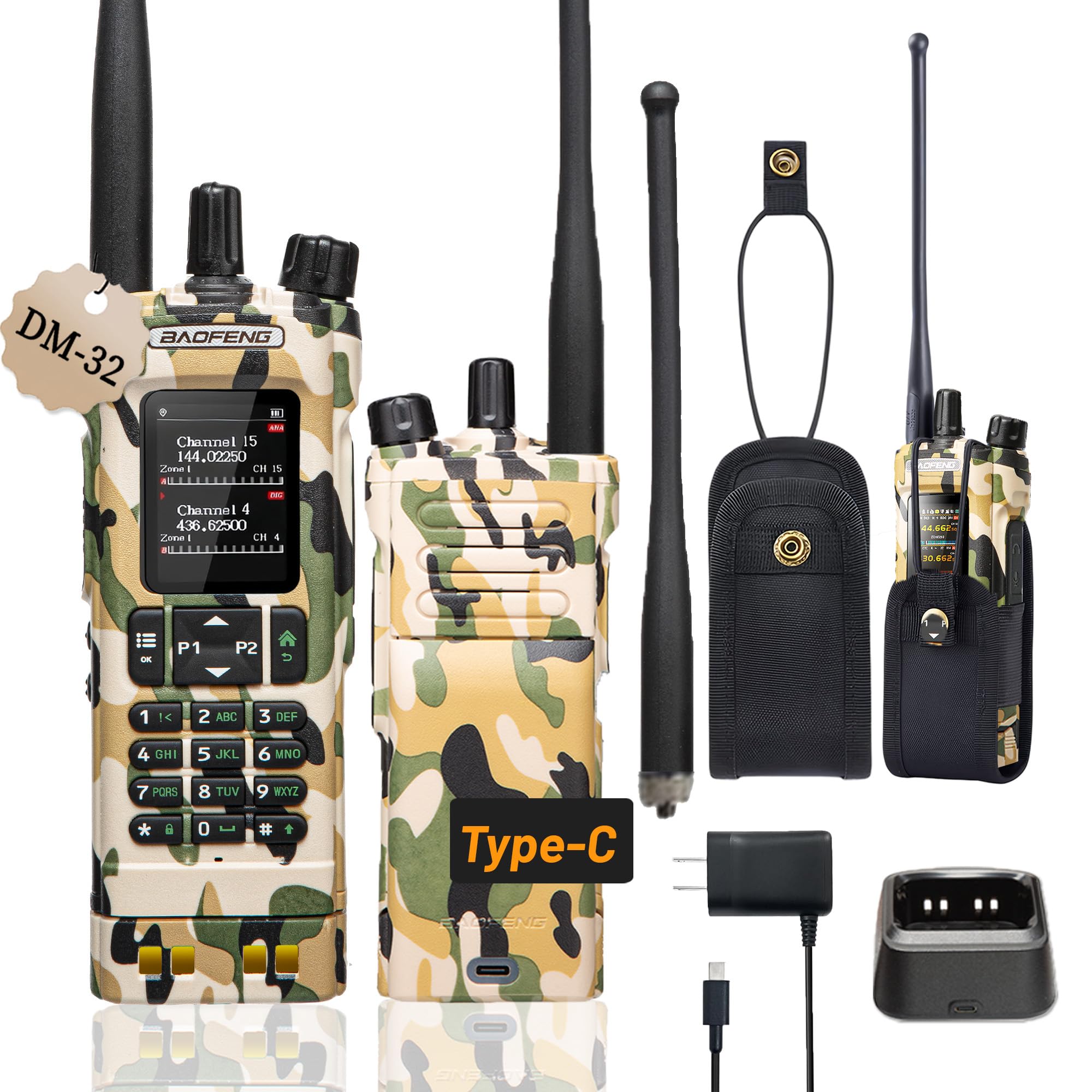 BAOFENG DM32 DMR Ham Radio: 10W Long Range Walkie Talkie Dual Band for Work Teams- GPS &amp; USB-C Rechargeable Two Way Radio for Outdoor Hunting Emergency Security Camo