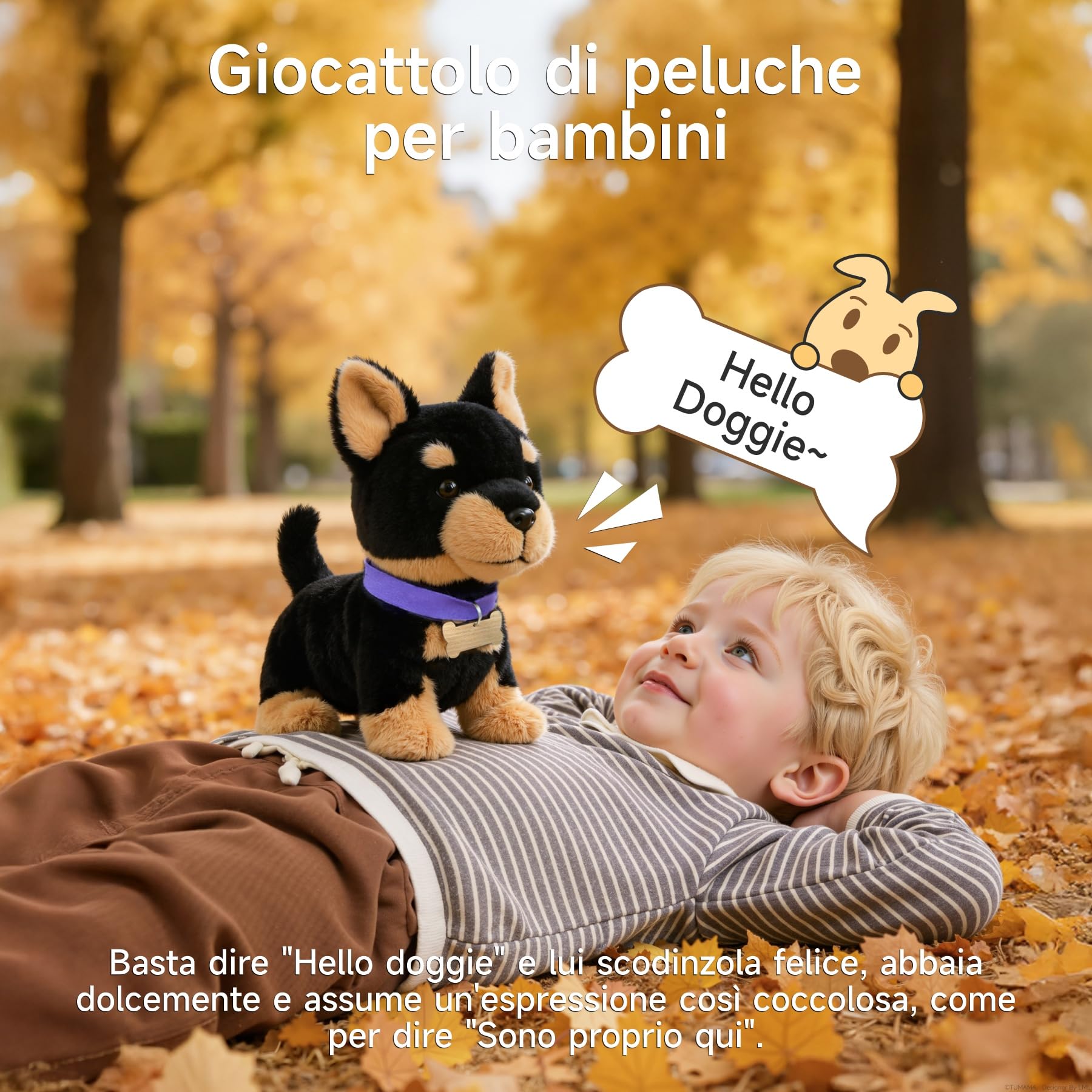 TUMAMA KIDS Giocattolo per Cani Che Cammina e Canta, Cucciolo di Peluche | Cagnolino giocattolo che cammina e abbaia, comando vocale, scodinzola, annuisce con la testa, canta