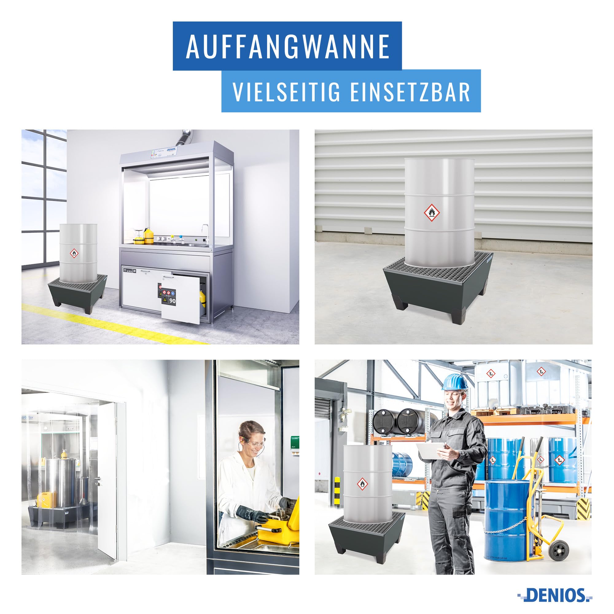 Auffangwanne pro-line aus Stahl für 1 Fass, lackiert, unterfahrbar, m. Gitterrost, 885x815x485