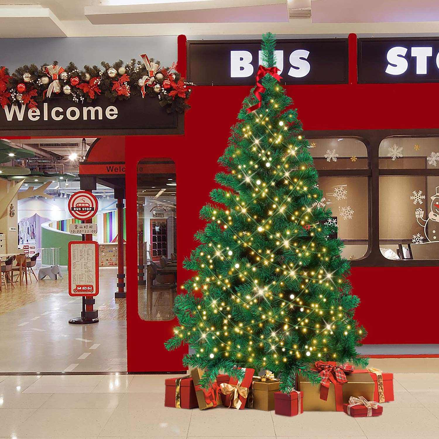 HENGMEI 240cm Artificial Árbol de Navidad Decoración Navideña, Material PVC, Verde con Soporte en Metal