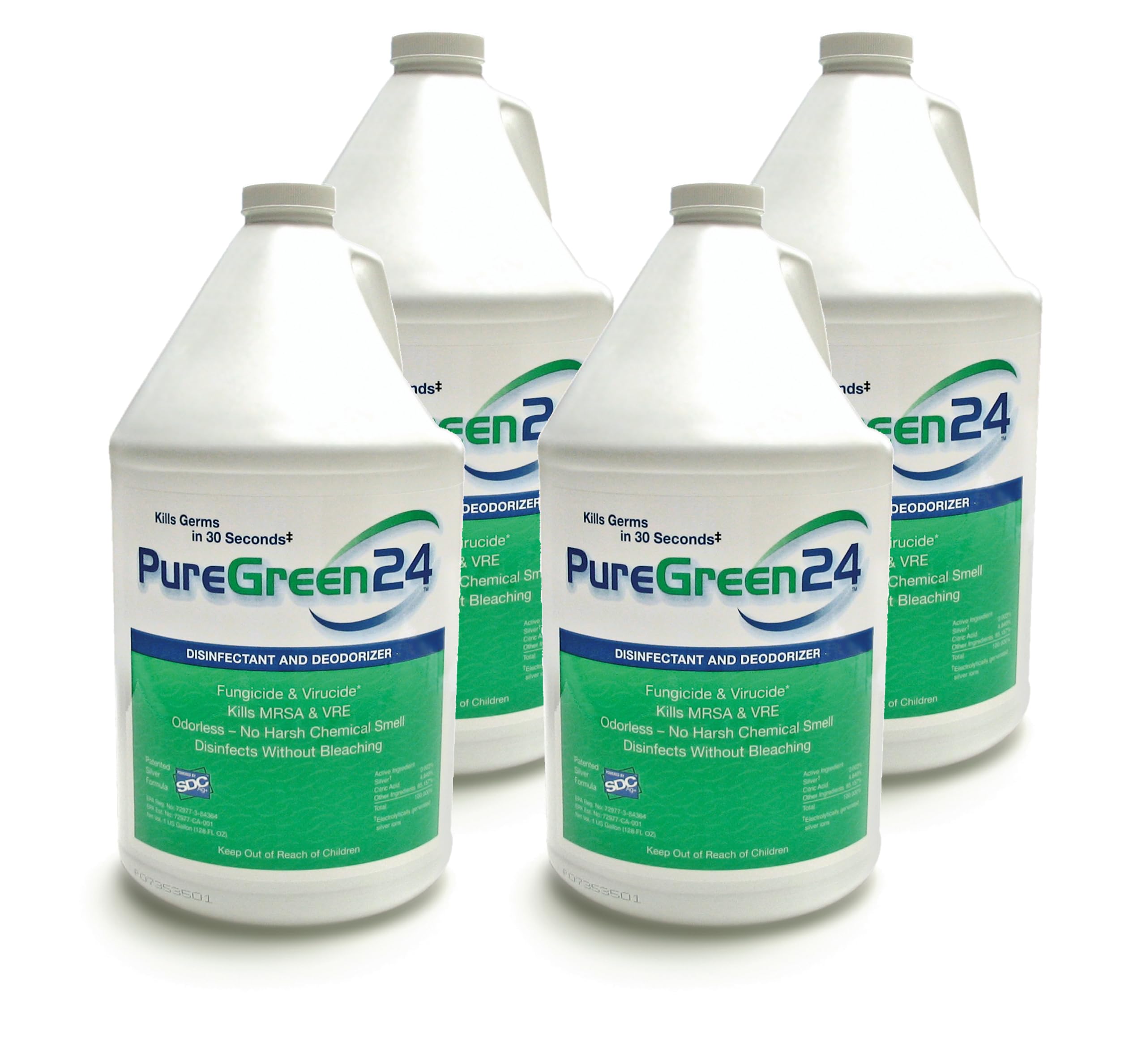 PureGreen24 Safe & Effective Disinfectant. Kills Deadly Germs including RSV COVID-19 Norovirus MRSA Staph 2026 flu Contains no toxic chemicals odorless child & pet safe 4 gallon bottles ready to use