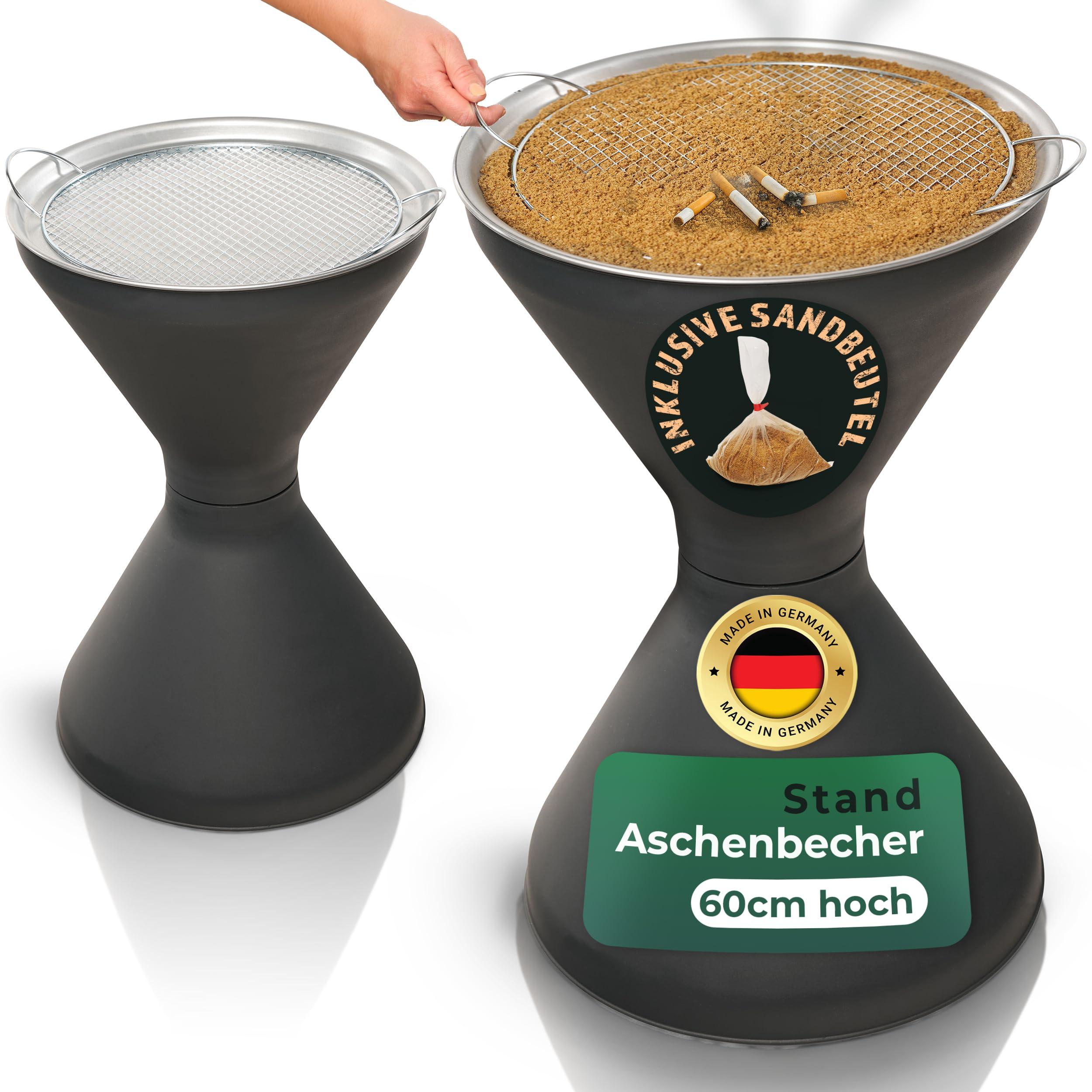 Novaliv 2x Cendriers à poser pour l'extérieur 60 cm de haut 40 cm Ø incluant 2x sacs de sable Cendriers à poser pour l'extérieur en métal galvanisé Acier inoxydable Aschenbecher Ständer pour pause