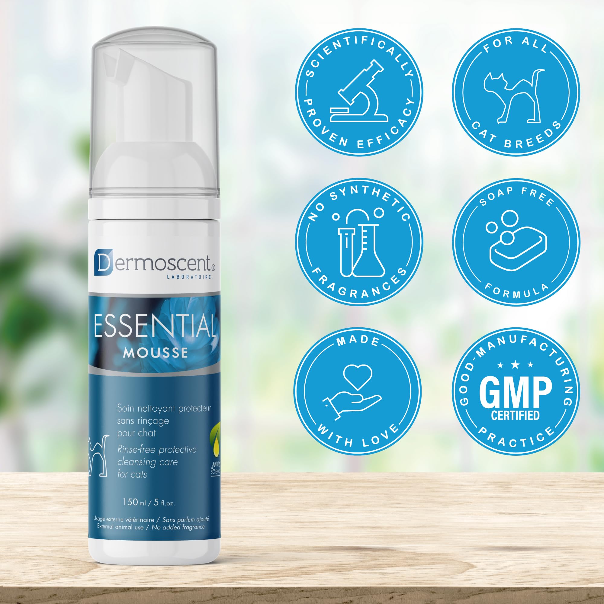 Dermoscent Essential Mousse pour Chat | Soin Nettoyant Protecteur sans Rinçage | 150 ML | Usage Fréquent