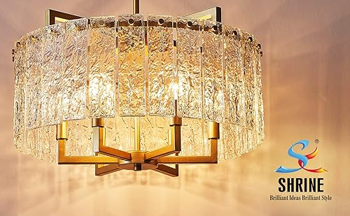Miniatura 5 de SHRINE Candelabros modernos de cristal dorado de 4 luces para comedor, luz de vidrio ondulado de lujo para comedor, vestíbulo, cocina, dormitorio,