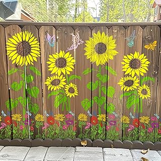 Large Sunflower Stencil Fence Stencils for Outdoors Reusable Floral Templates Large Flower Stencils for Painting on Wood Fence Garden Wall Mural DIY Crafts Canvas Fabric Furniture(sunflower9)