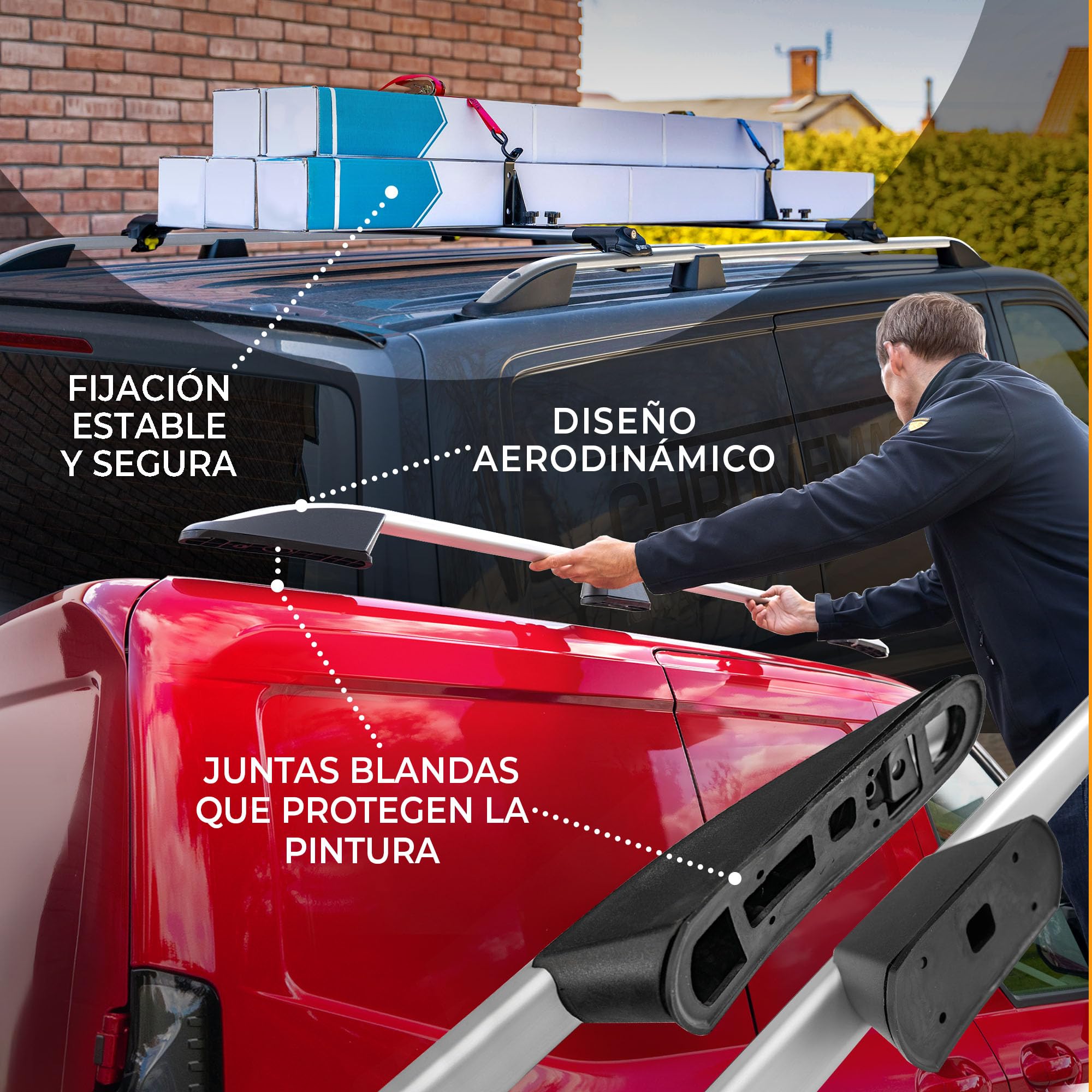 CHROMEMASTER | Barras Longitudinales de Techo Compatibles con Ford Transit Courier 2023+; Permiten el Montaje de Barras de Techo, Cofre de Techo y Portabicicletas | Instalación Fácil y Rápida
