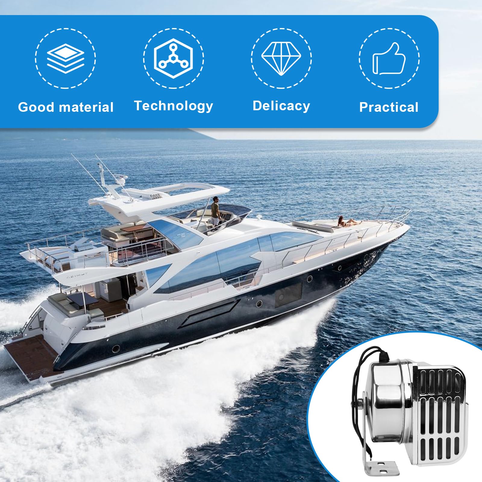 Clacson marino per barche, 12 V, corno marino, impermeabile, tromba di segnale monotono in acciaio inox, per barche, barche a vela, yacht, camion, SUV RV Touring Car