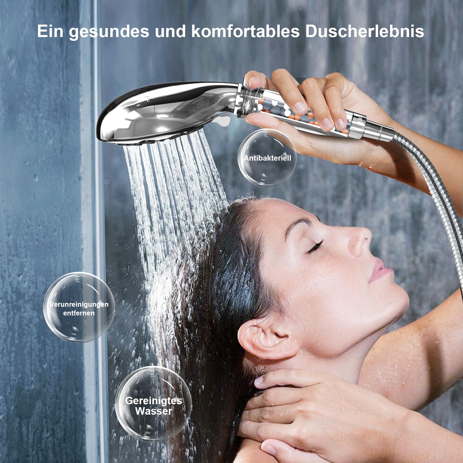 Alcachofa de Ducha con 2 Filtros, Manguera Duchas 1.5 M, 10 Tipos Cabezal Alcachofas alta presión, Ahorro de Agua Antical Función Multinivel, Ideal Para Agua Dura Baño SURFOU