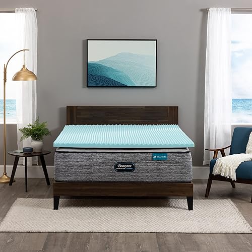 Miniatura 1 de Beautyrest Cool Wave - Cubrecolchón de espuma viscoelástica para aliviar la presión, tamaño California King, 2 pulgadas, color azul