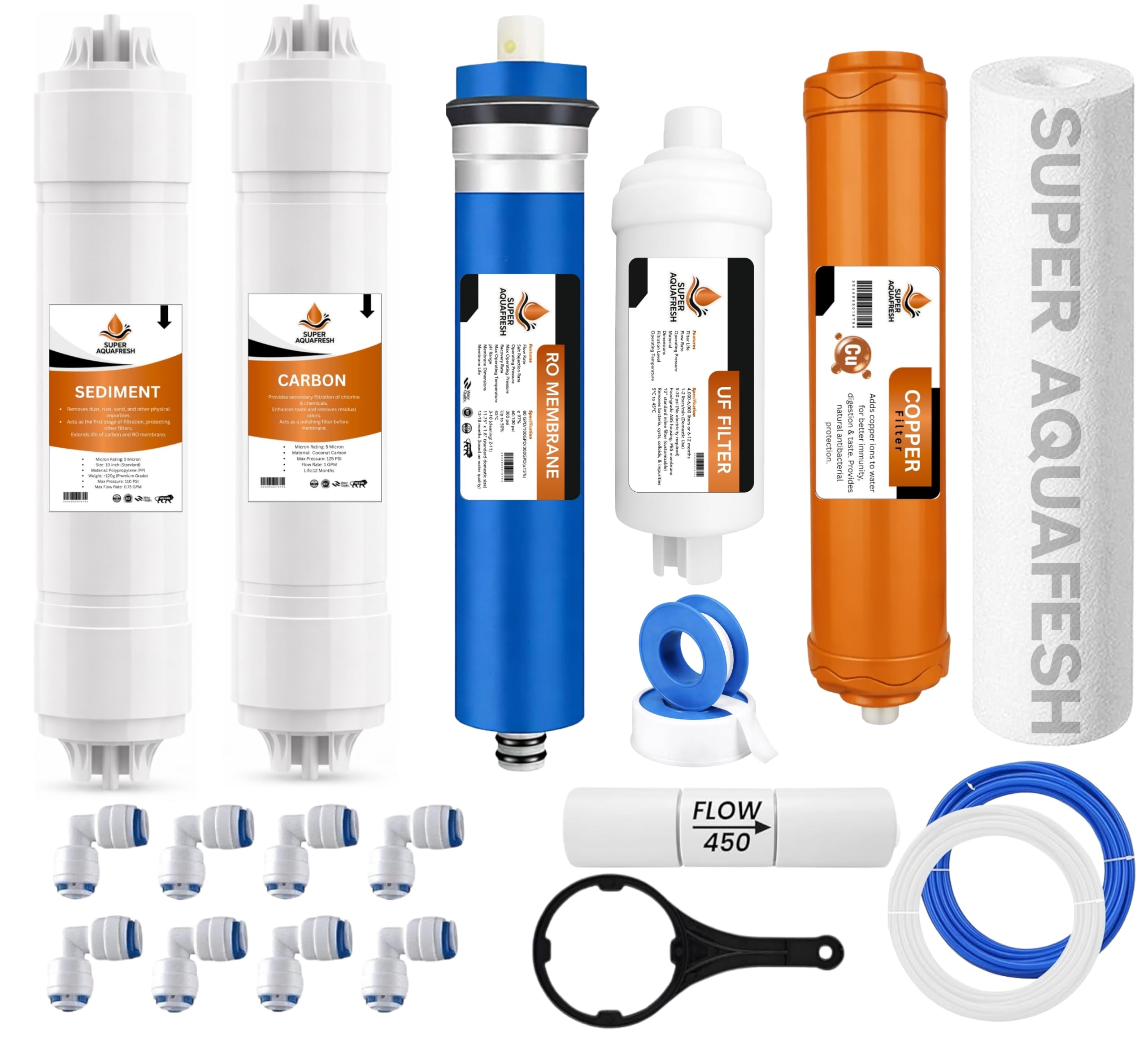 RO Water Purifier Filter Kit with Sediment, Carbon, RO Membrane, UF, Copper Filter, Flow Restrictor-image-2