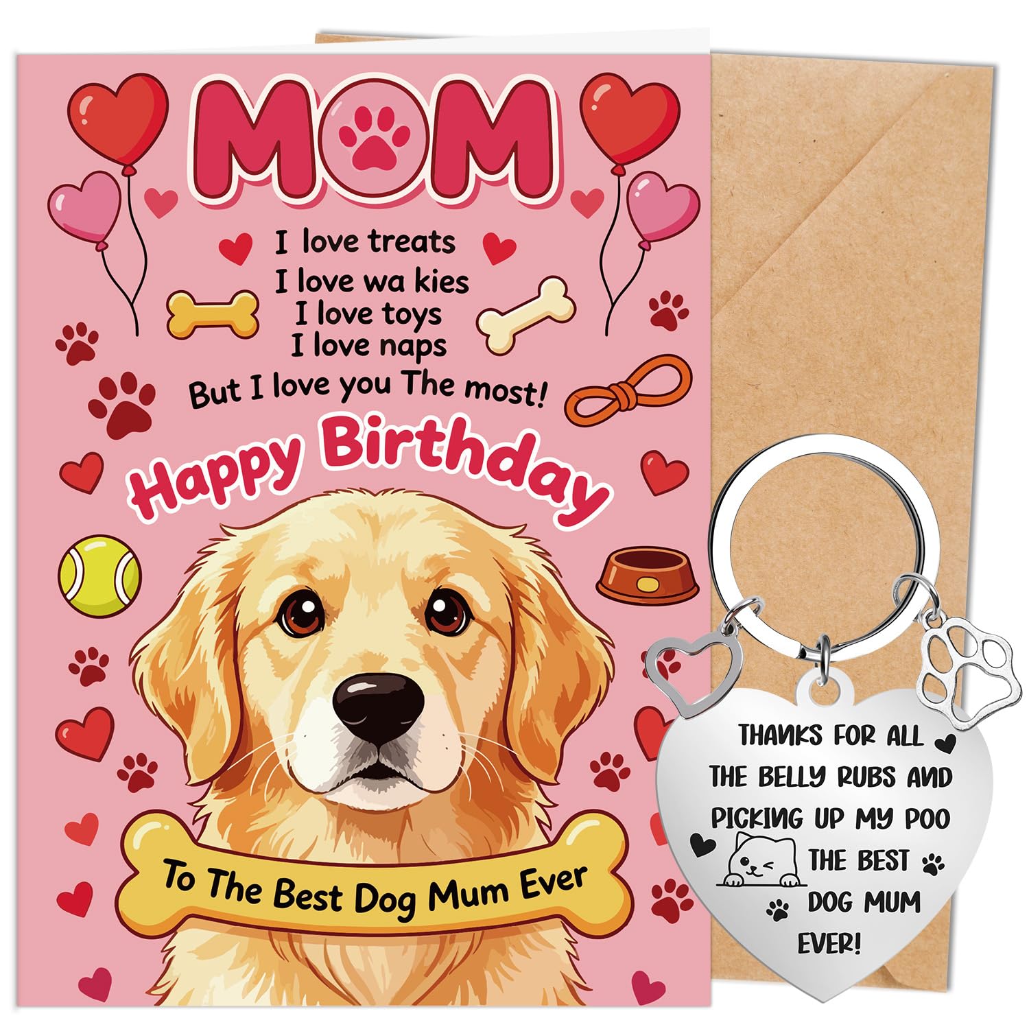 Eiapadeor Birthday Card from The Dog - Funny Birthday Card with Keyring for Pet Owner Fur Baby Gift to Dog Mum New Puppy Mummy Parent for Birthday Christmas — image 1