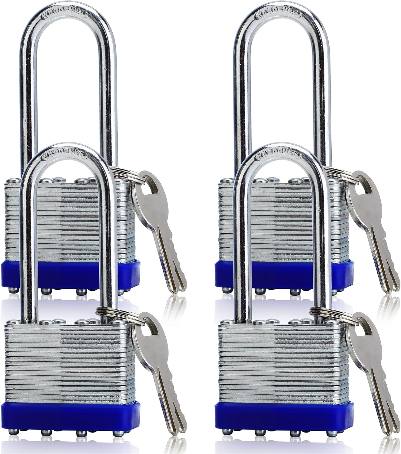 4 Pack Outdoor Padlocks with Keys Long Shackle Keyed Alike Padlocks