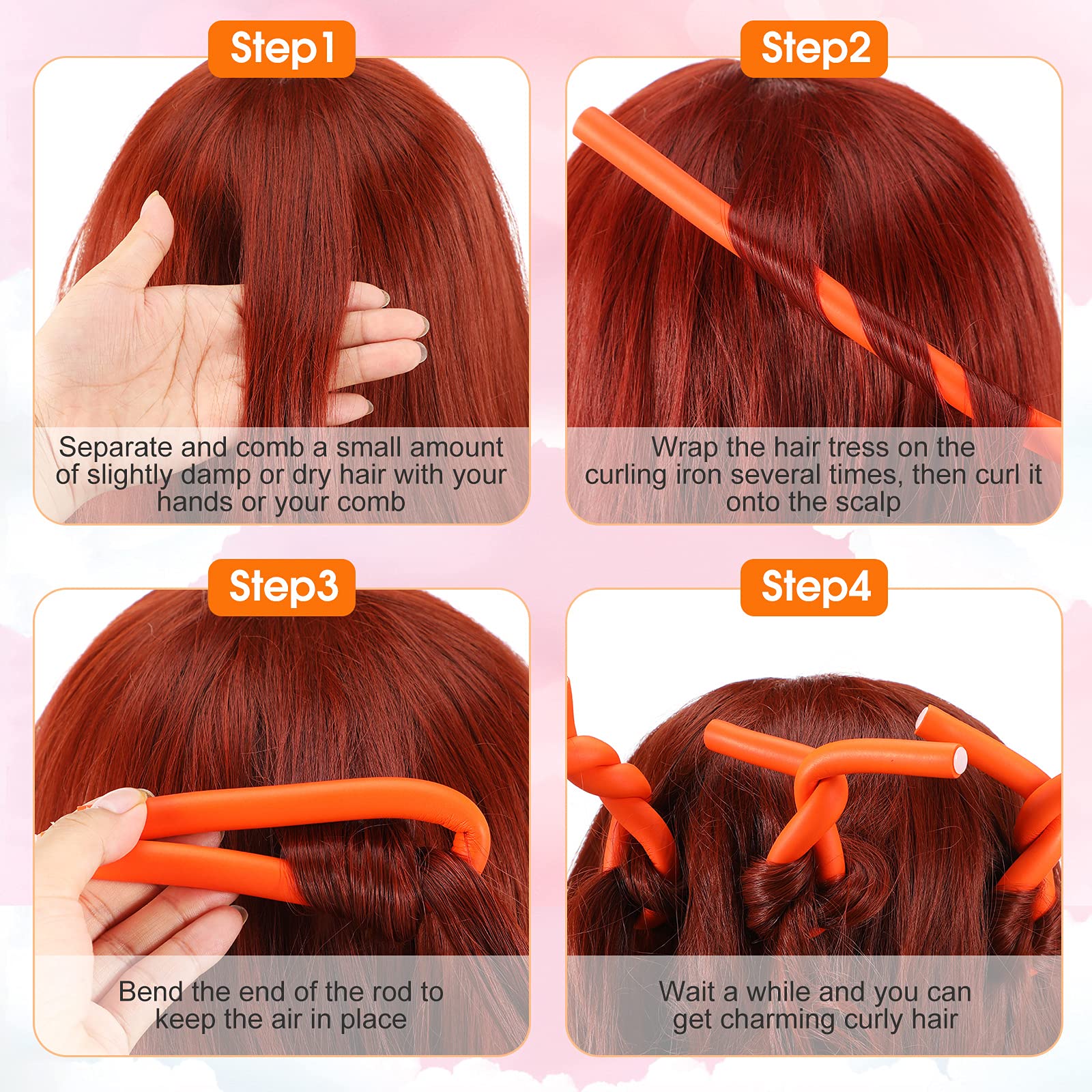 45 varillas rizadoras flexibles, sin calor, varillas de espuma suave para mujeres y niñas, cabello largo, mediano y corto (naranja, 0.4 in de diámetro) 4