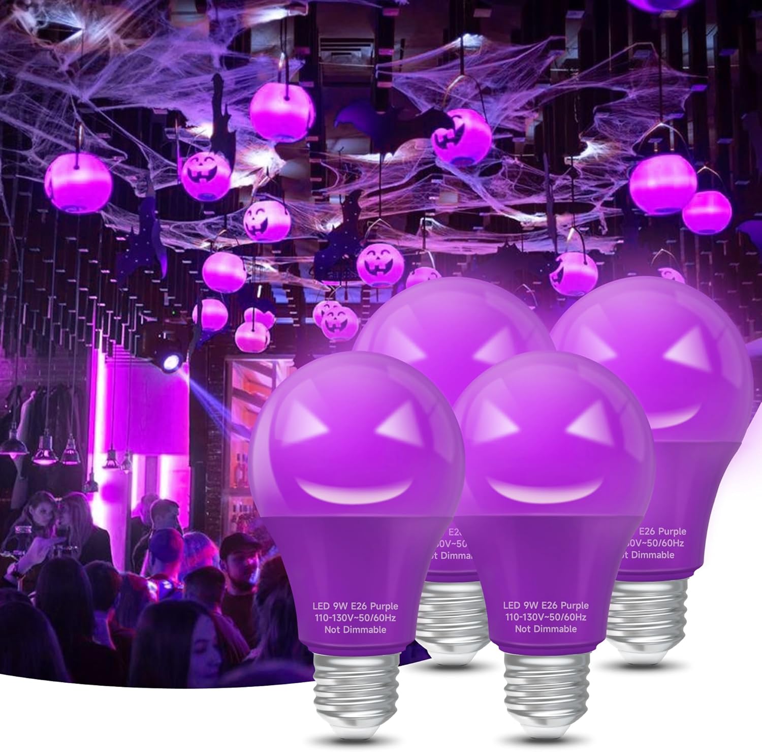 Eastiya Halloween Purple LED Light Bulbs 60 Watt Equivalent 9W, A19 ...