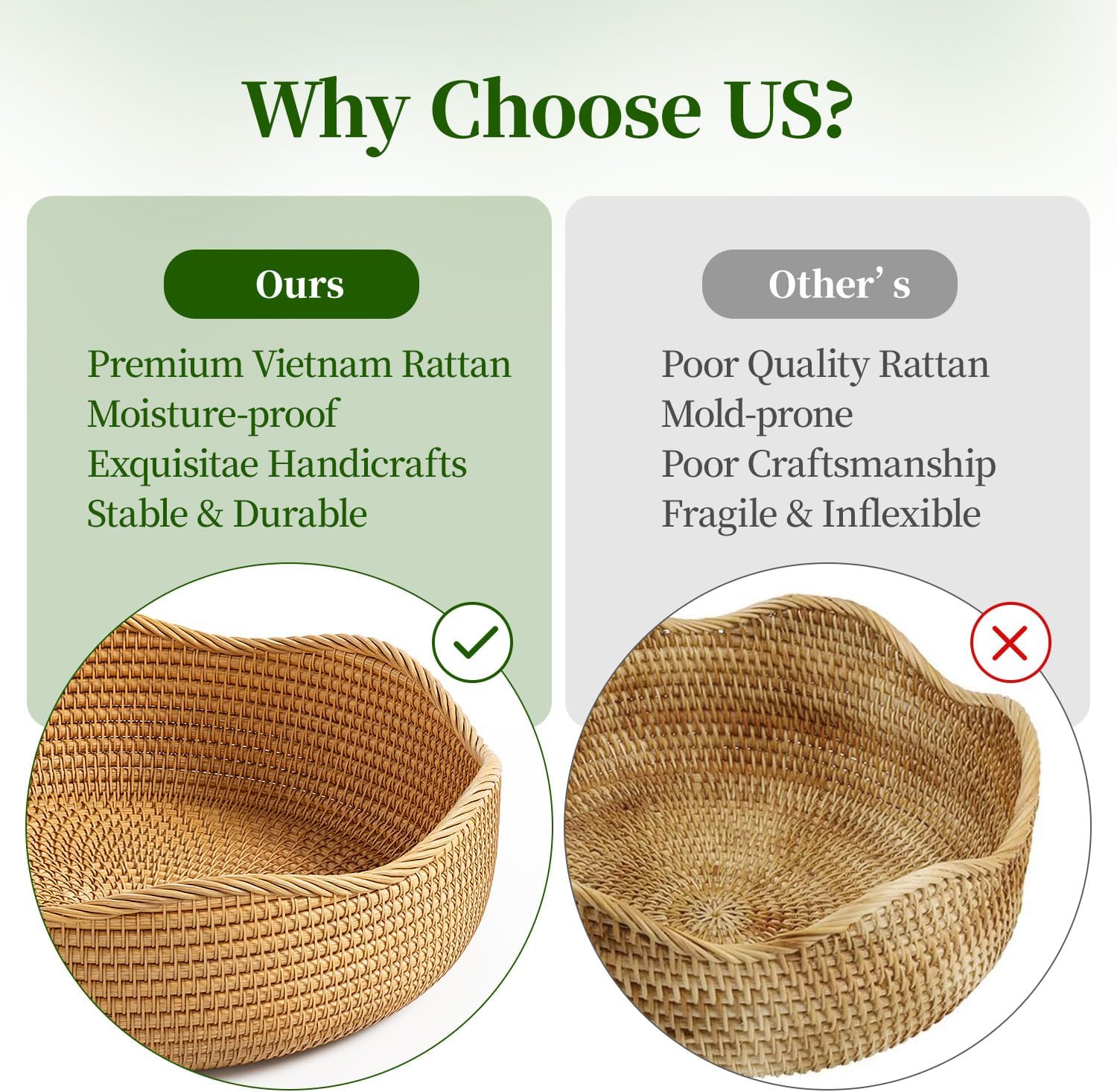 Rattan Bread Basket, 3 Pack Hand Woven Round Fruit Baskets for Serving, Picnic Basket, Wicker Storage for the Living Room Kitchen (Honey Brown)