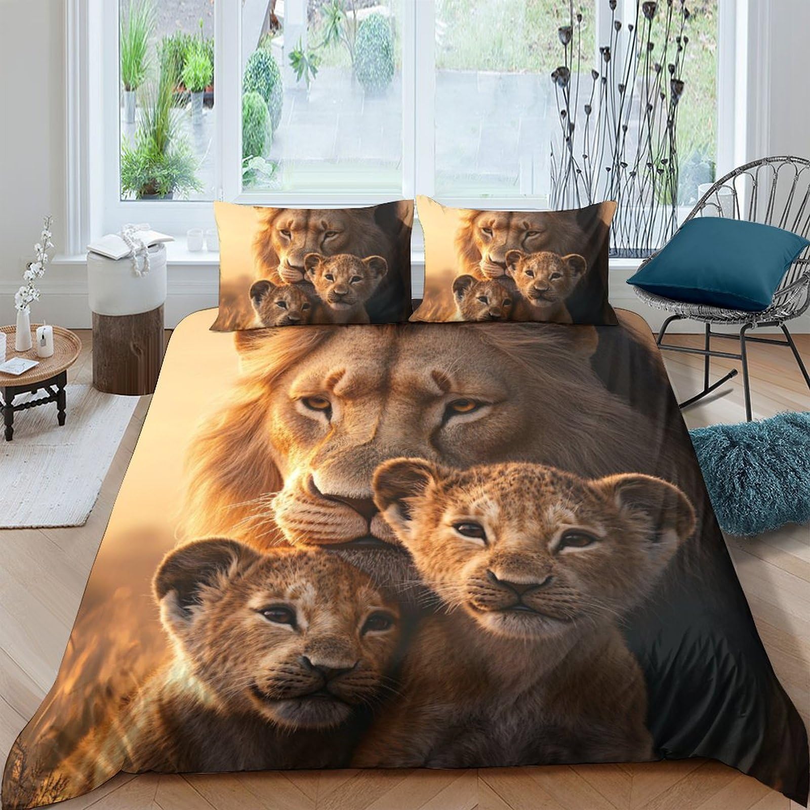 Ctjqhvkz Style-1 3D Printed Lion Family Fitted Sheet Microfiber Soft Decor Wild Animal Bed Cover For Bedroom Guest Room Dorm Single（135X200cm）