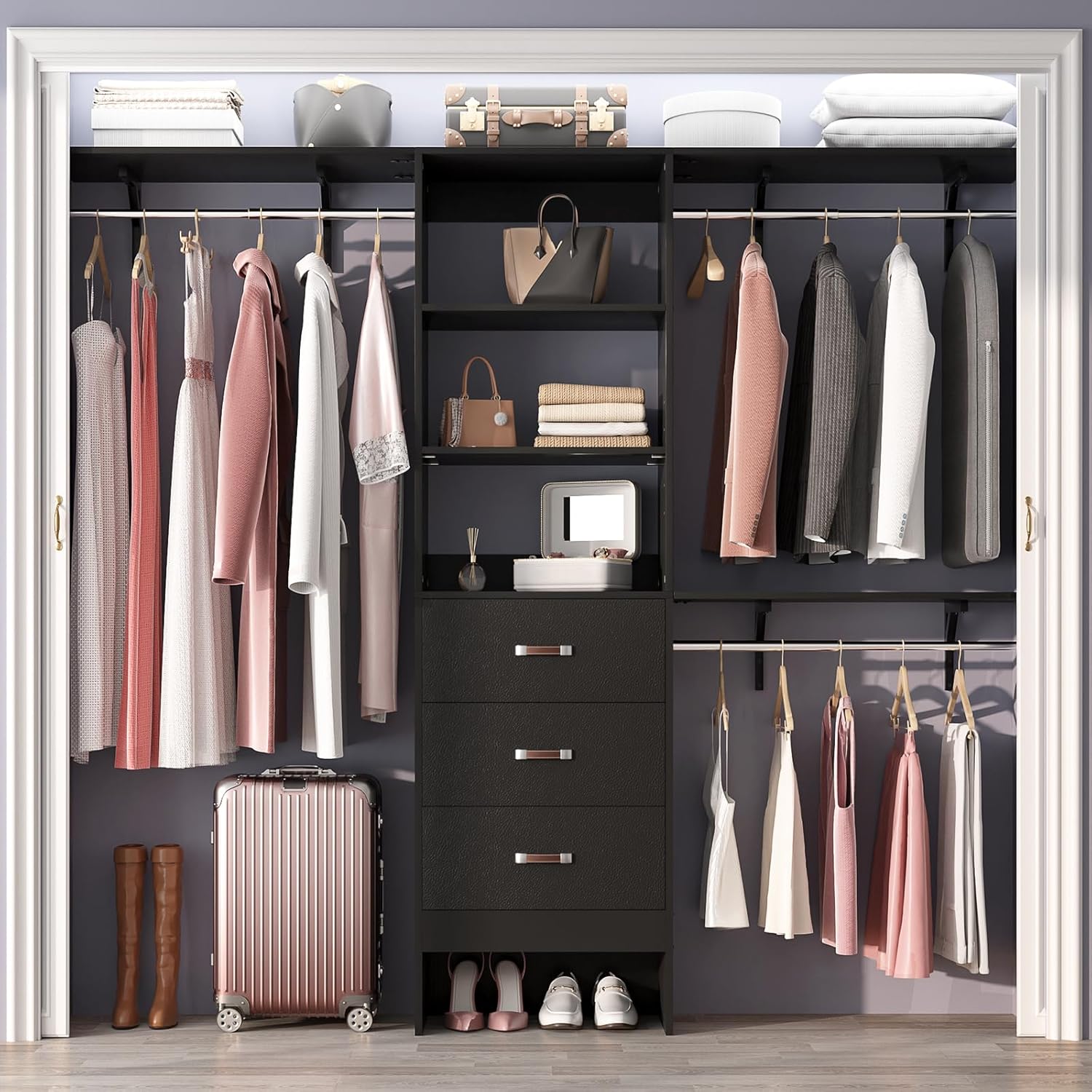 Girapow 96 inch Closet System with 3 Wooden Drawers, Closet