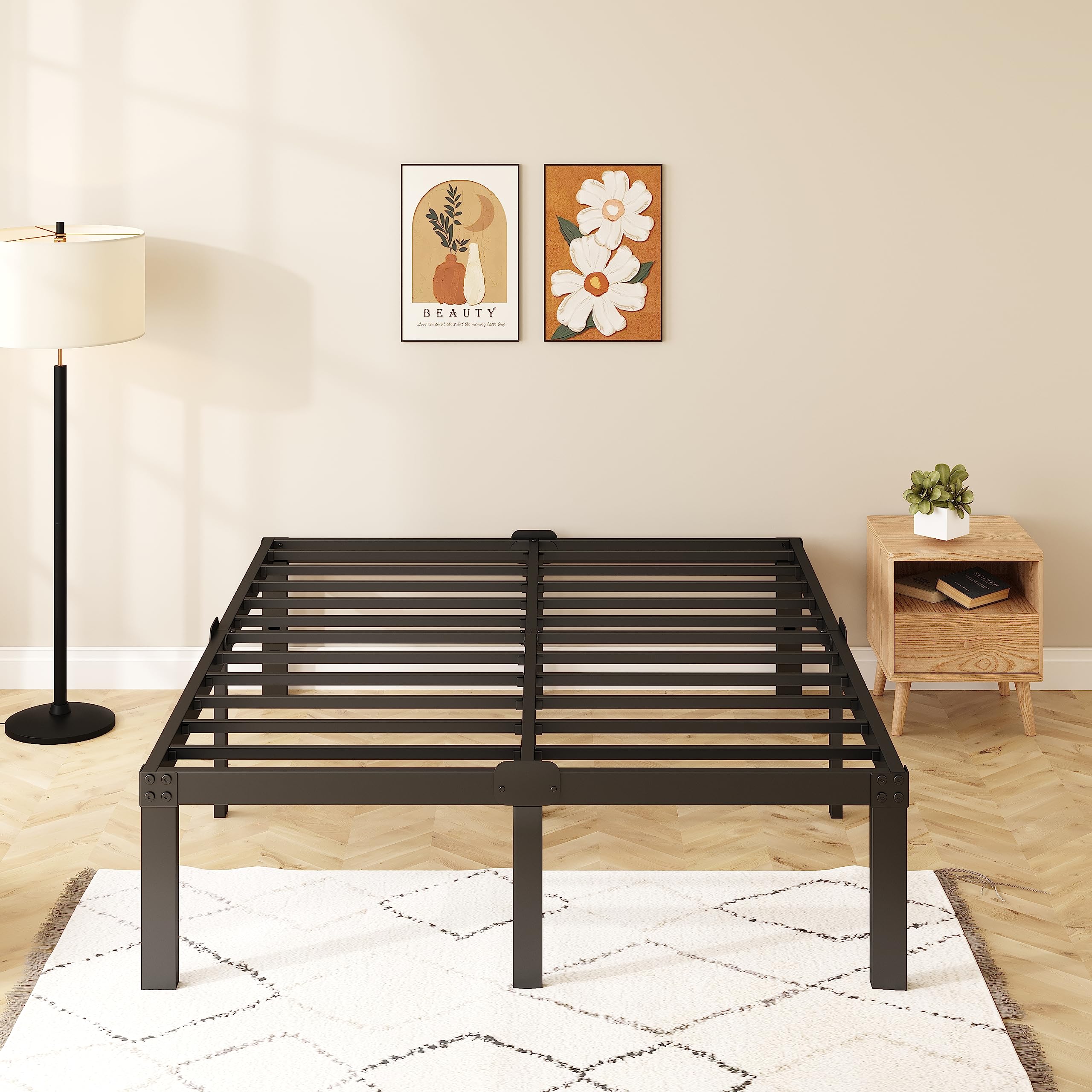 14 inch King Bed Frame Metal Platform Frame no Box Spring Needed?Black Heavy Duty Sturdy Steel,Easy Assembly?with Storage