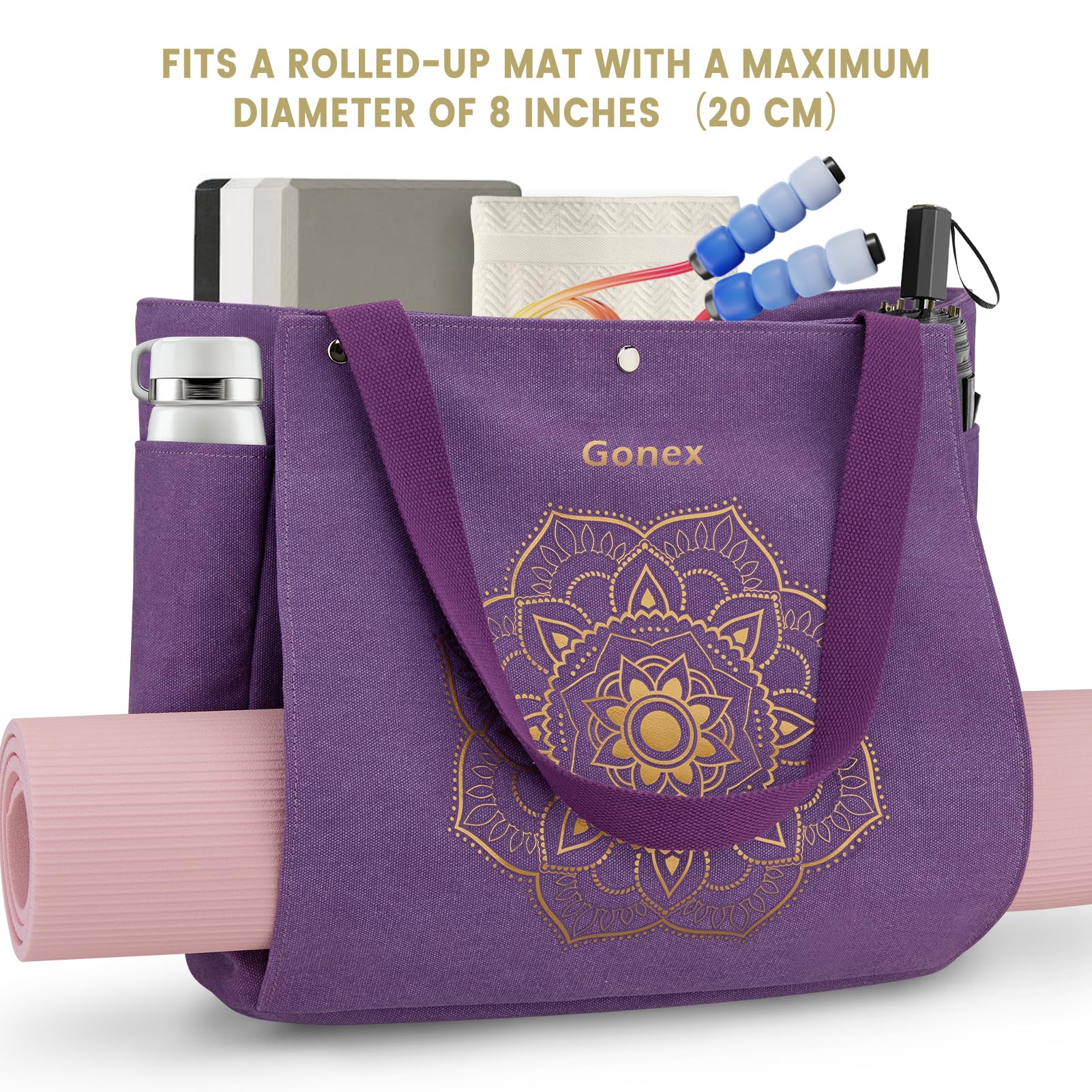 Gonex Yoga Mat Bag, Yoga Gym Bag Tote Bag with Multi Pockets For Women Men, Canvas Yoga Mat Carrier Take in Out Mat Easily For Pilates Travel Workout Office