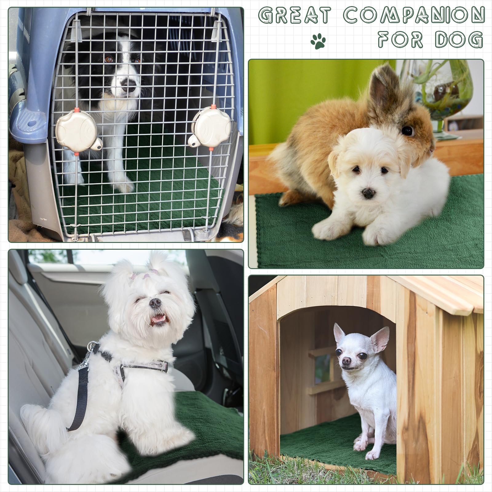 Panelee 10 Stück Waschbare Haustier Decken für Hunde Meerschweinchen Hase Katze Wasserdichtes Kleintier Pipi Pad Wiederverwendbare Schlafmatte Saugfähige Käfig Einlagen (Dunkelgrün, 18 x 24 Inch) - 5