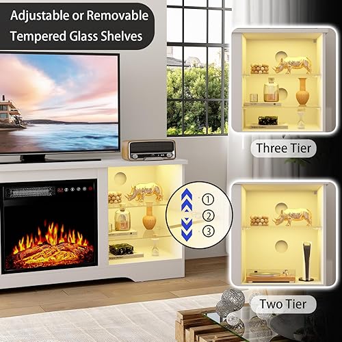 Miniatura 4 de Soporte de TV con chimenea de 18 pulgadas de hasta 65 pulgadas, centro de entretenimiento de 58 pulgadas con luces LED, consola multimedia de TV