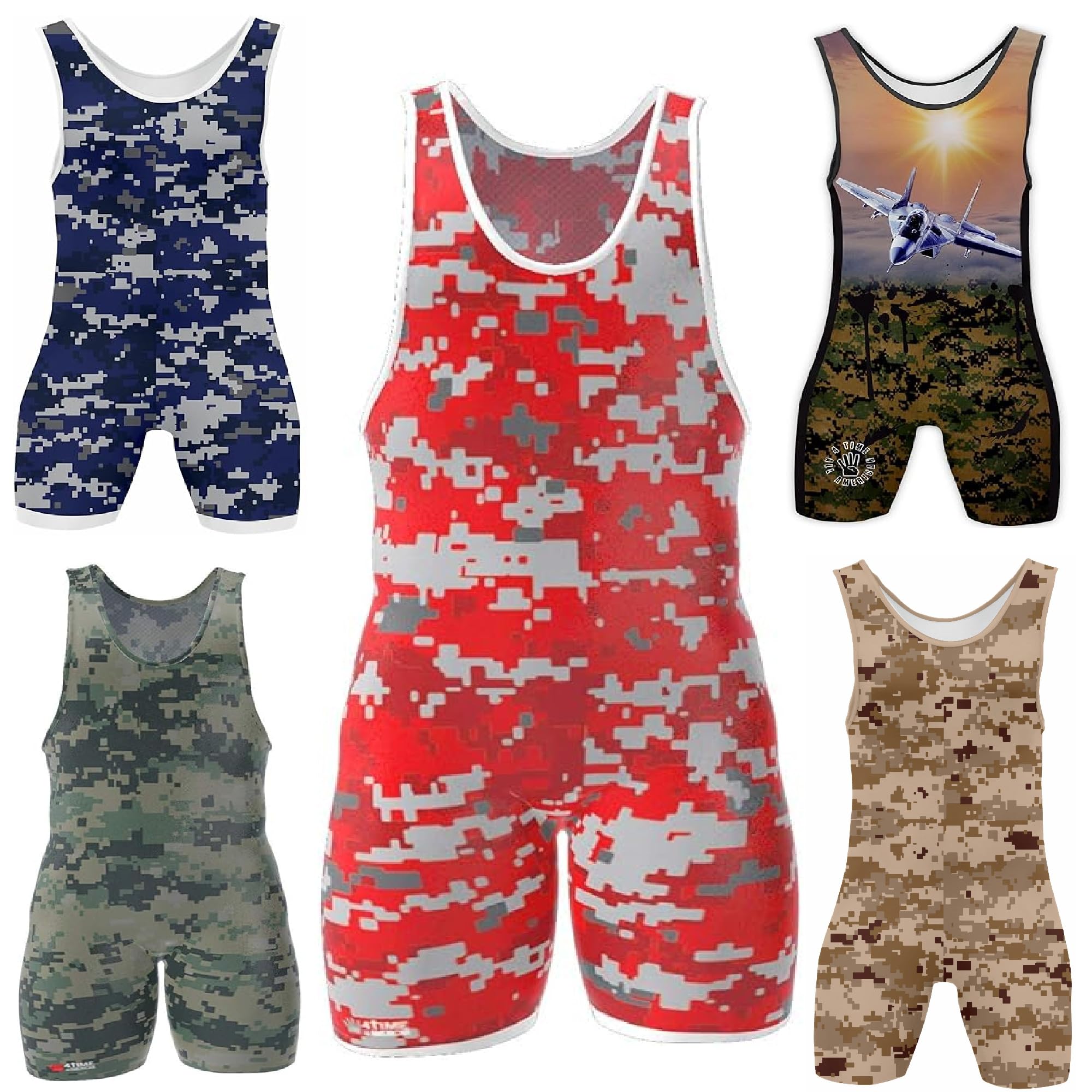4 Time All American sublimated wrestling singlet, Camo Red, L/156/190 Lbs — image 1