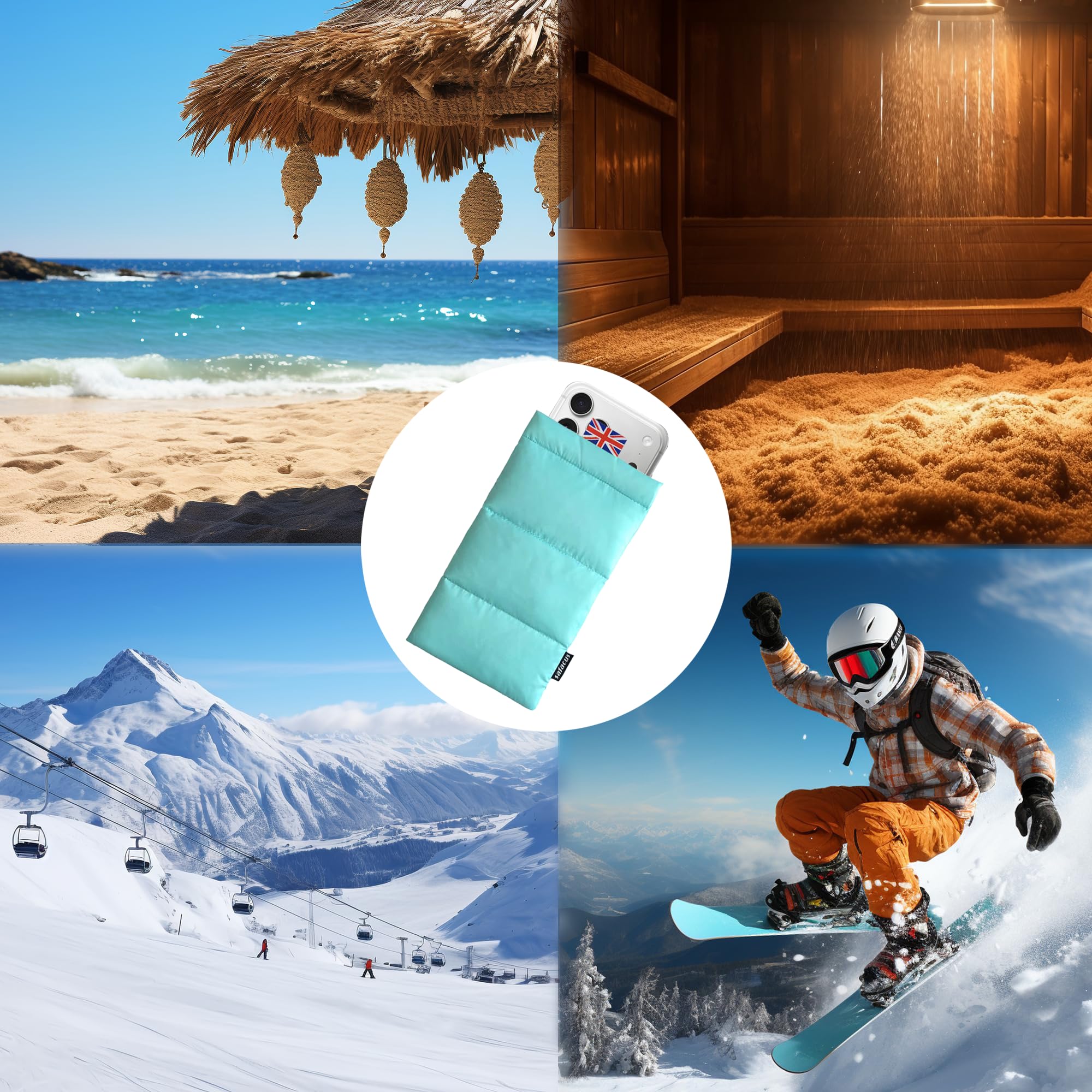 Thermo-Handyschutzhülle für Camping, Wandern, verhindert Einfrieren, verlängert die Akkulaufzeit, warme Outdoor-Schutzhülle für iPhone, Samsung Galaxy, Babyblau