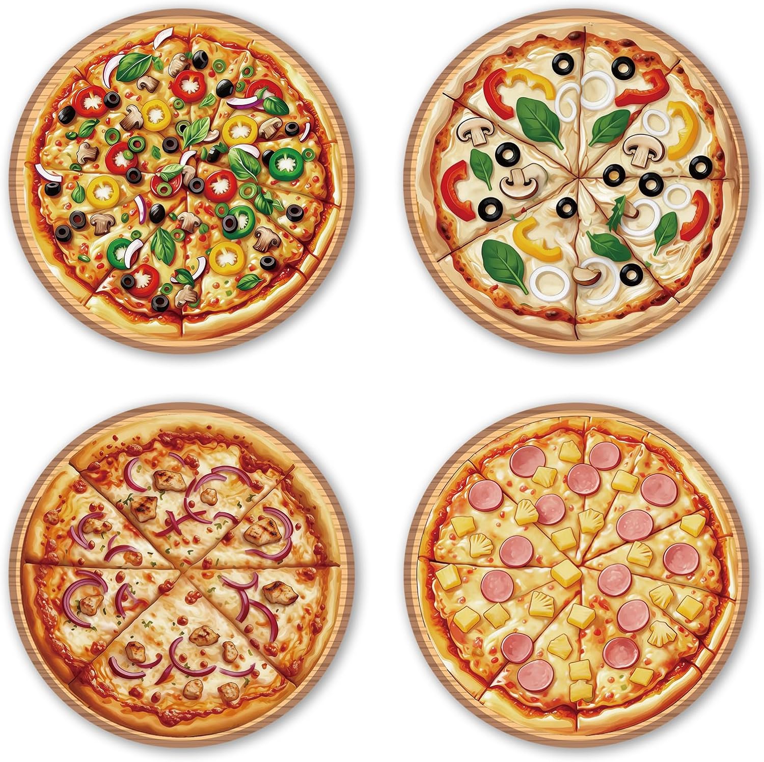 4 Pcs Funny Pizza Drink Coasters, Non-Slip Absorbent Desk Coasters for Bar Kitchen Home, Pizza Lover Gifts, Housewarming Gifts for New Home, 4" Round