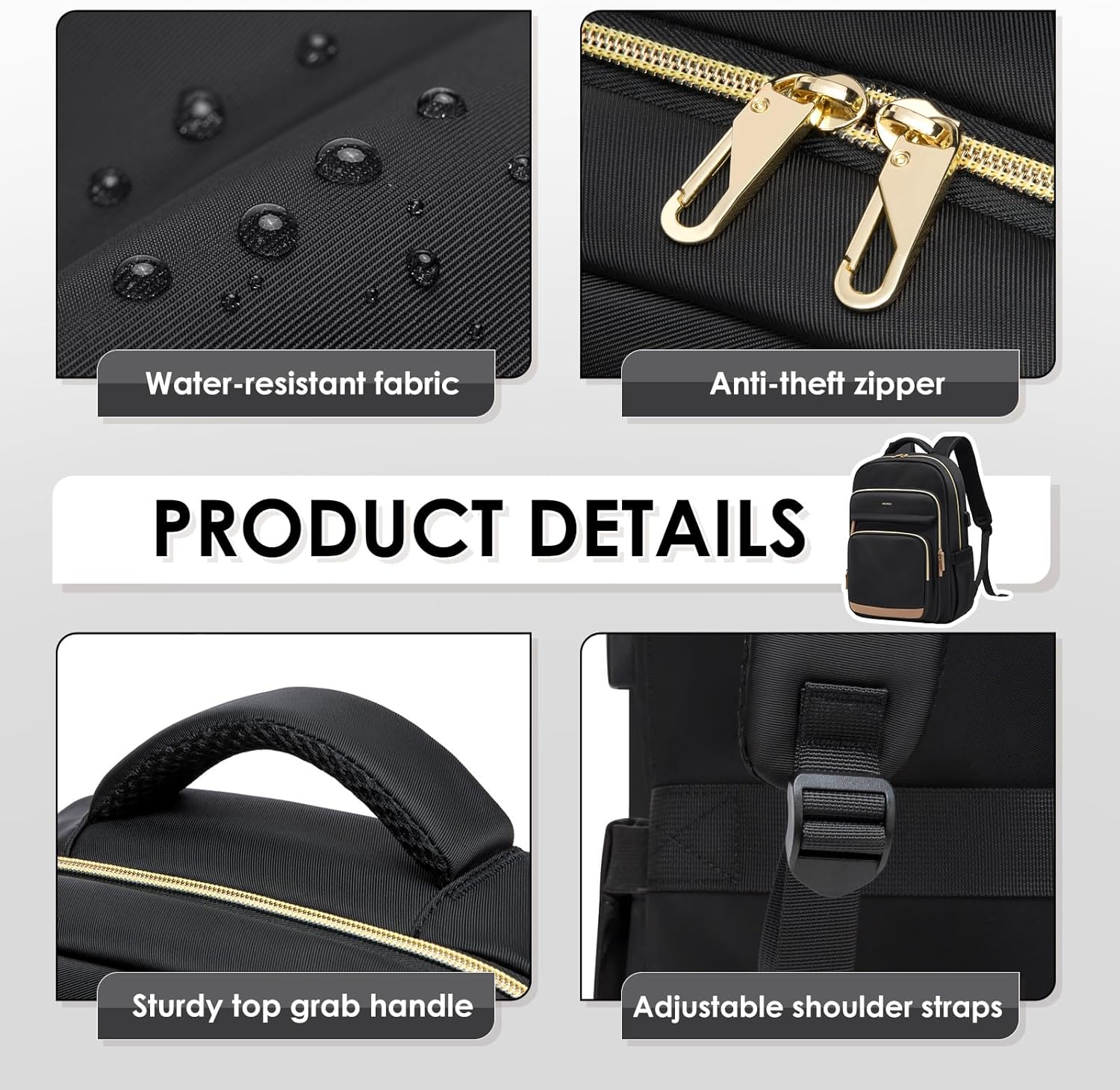 Laptop Backpack for Women,Travel Backpack with Laptop Compartment,Casual Daypack College Bookbag Computer Backpack for Work with Small Organizer Bag,Black - Image 5