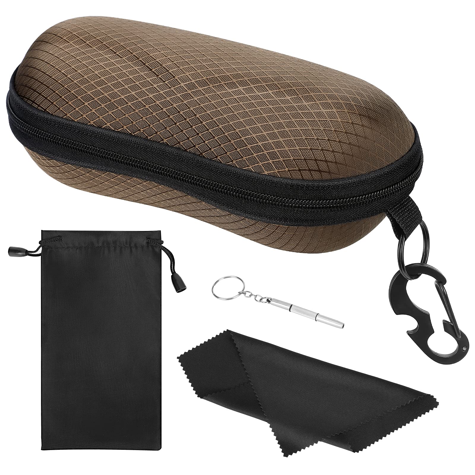Moko Unisex Eva-Coffee Eva Semi Hard Shell Sunglasses Case, Anti-Scratch Protective Eyeglasses Storage Case Eyewear Holder With Metal Hanging Hook Mini Screwdriver For Men Women, Coffee