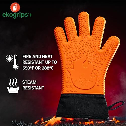 Miniatura 26 de Ekogrips+ - Guantes de horno de silicona de alta calidad, cómodos, impermeables, resistentes al calor, guantes de barbacoa para parrilla, puño largo