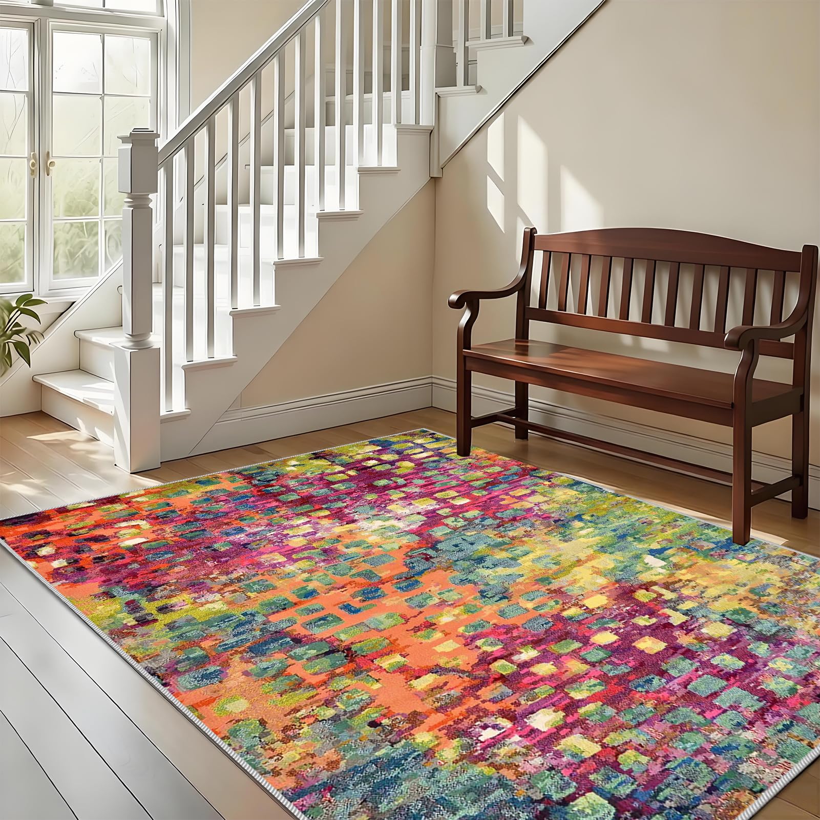 Dywan do salonu, z krótkim włosiem, 120 x 140 cm, do kuchni, korytarza, sypialni, salonu, sypialni, salonu, jadalni, kuchni, nadaje się do prania, antypoślizgowy, do sypialni