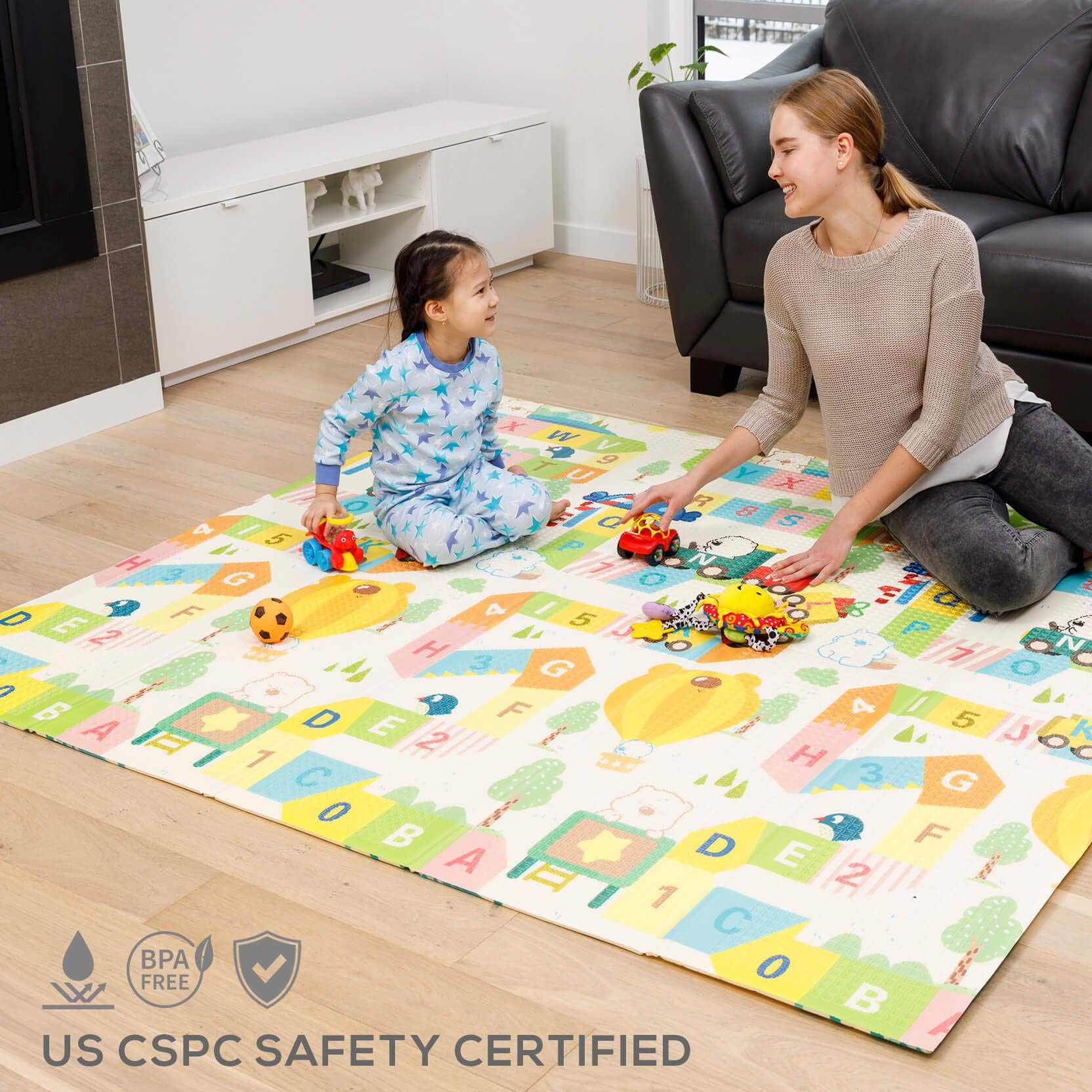 Alfombra de juego reversible para bebés y tapete de ejercicio: tapete de espuma divertido y elegante para niños y bebés. La elegante decoración de la habitación se transforma en una gran alfombra de 7