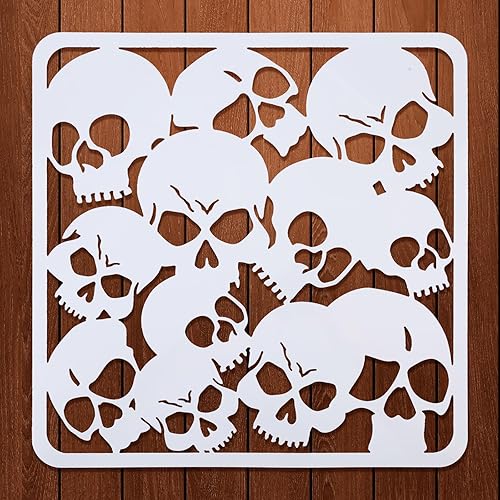 ORIGACH 11.8x11.8 inch Halloween Skull Pattern Stencils Reusable Large Scary