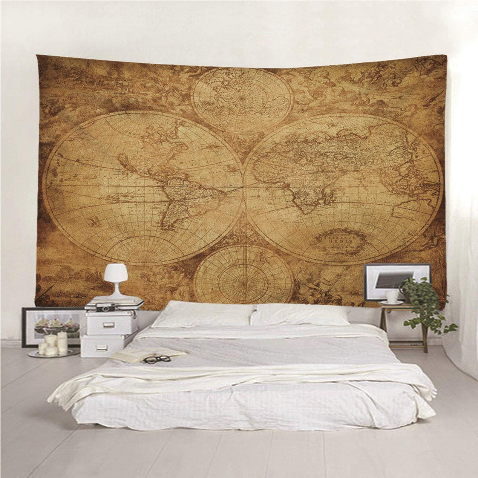KnSam Dywan na ścianę, gobelin, ozdoba na ścianę, do salonu, dekoracja domowa, z poliestru, kartki w stylu vintage, brązowa, 260 x 240 cm