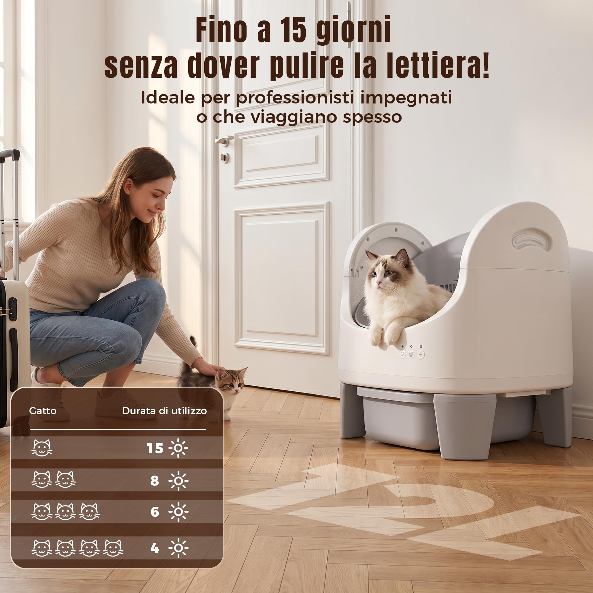 Jummico Lettiera Gatto Autopulente, Lettiera Autopulente per Gatti Aperta, Controllo APP / 15 Giorni senza Rimuovere le Feci/Design Anti-Pizzicamento, Lettiera Smart adatta per Gatti da 1,5 a 10 kg