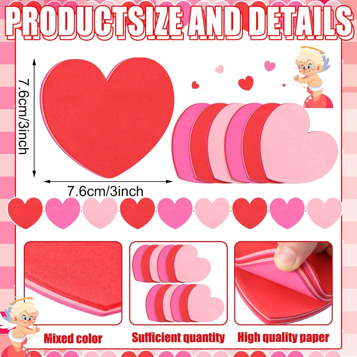 Teling 96 Pcs 2880 Sheets Heart Sticky Notes 3 x 3 Inch Heart Notepads Cute Note Pads Removable Self Stick Mixed 3 Color Sticky Memo for Office Business School Home Valentine's Day Girl Women