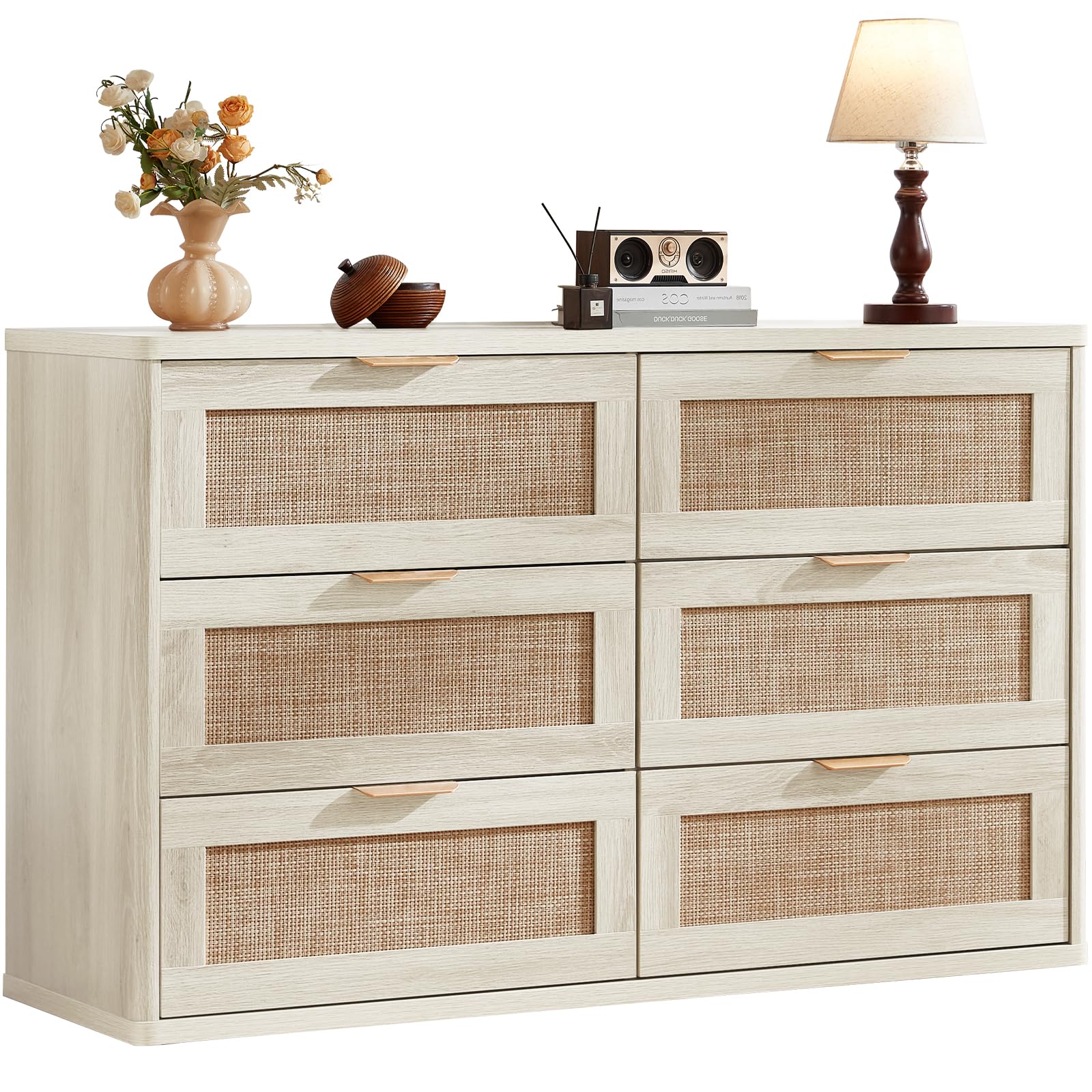 LEYAOYAO Rattan 6 Drawer Dresser