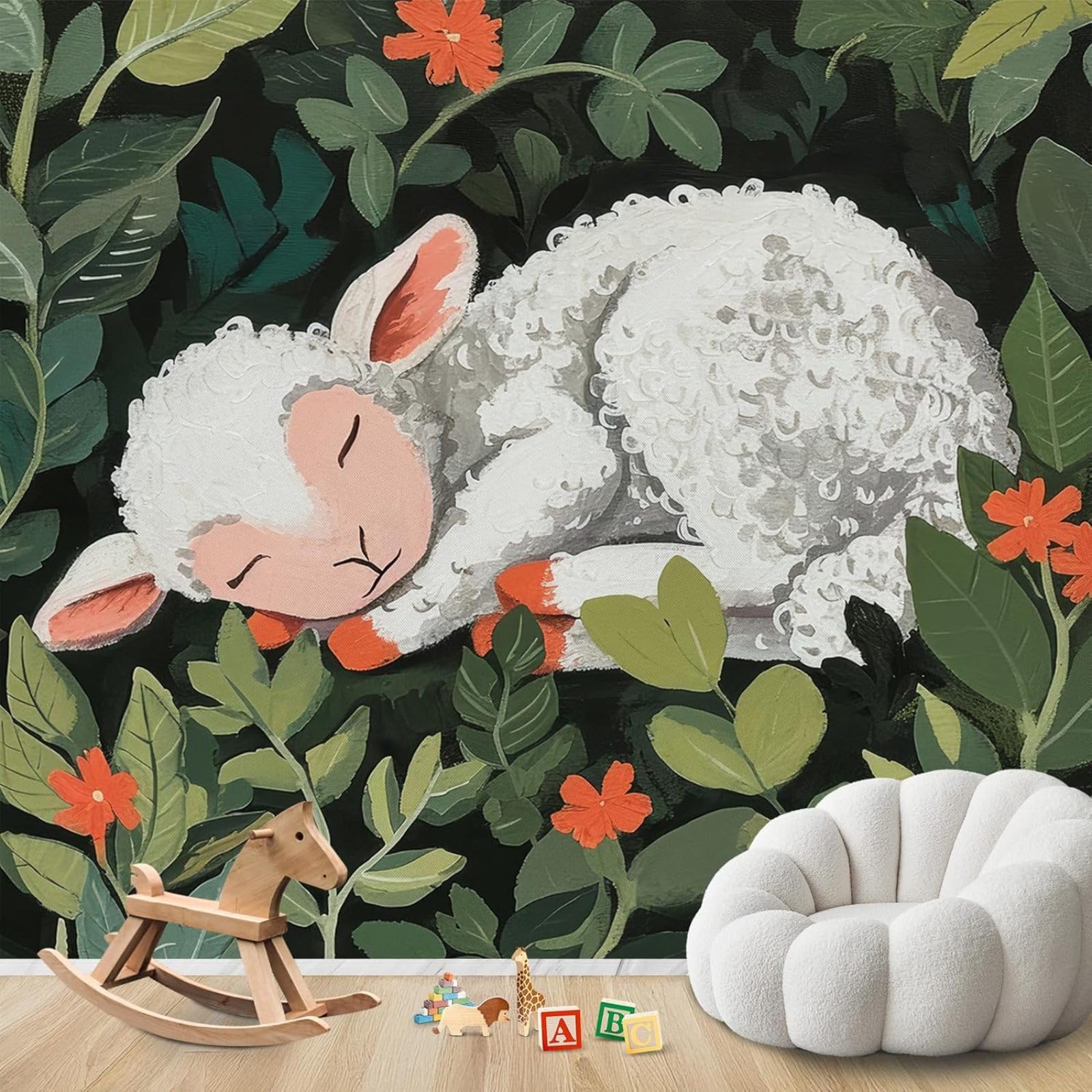 Kfjhgbdshhj 3D Mural Photo Wallpaper Sheep In The Forest Lamb Children's Room Modern Living Room Bedroom Children's Room Decoration Motif Wallpaper,150Cmx105cm Wall Sticker - Background Wall - Painting - Poster