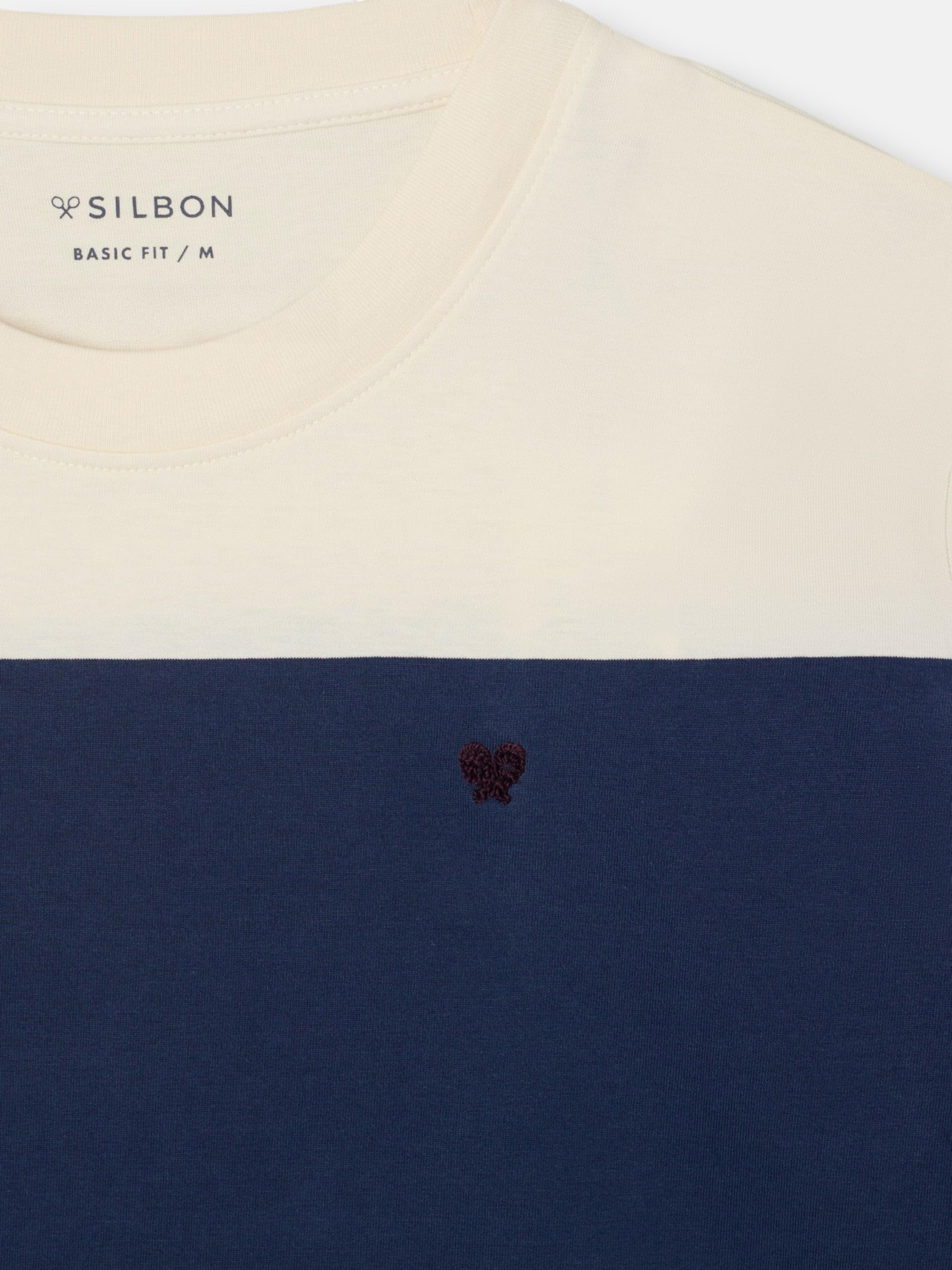 SILBON Camiseta Raya Ancha Azul Marino T-Shirt Uomo (Pacco da 1)