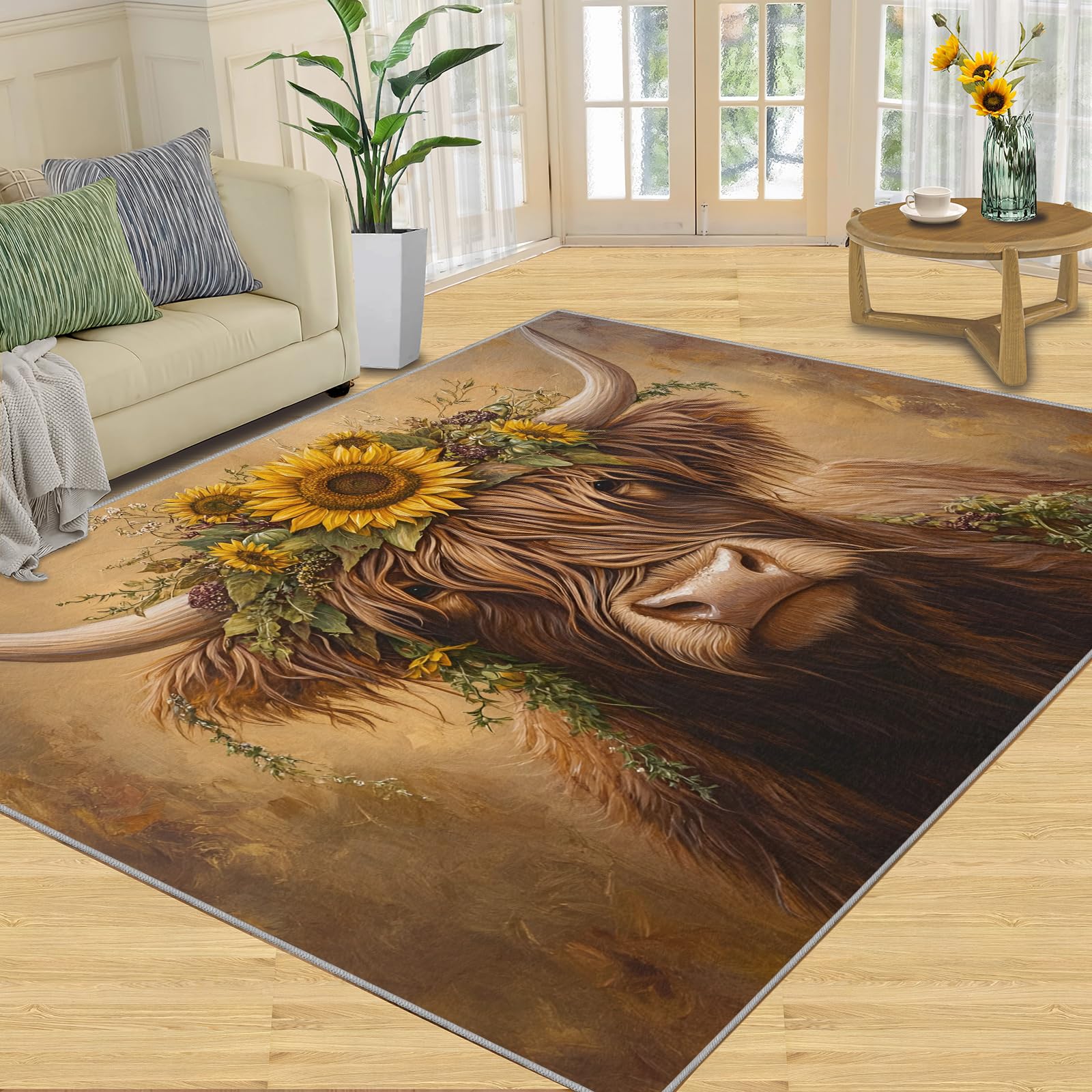 Tapis d'intérieur lavable Highland antidérapant rustique poils courts salon