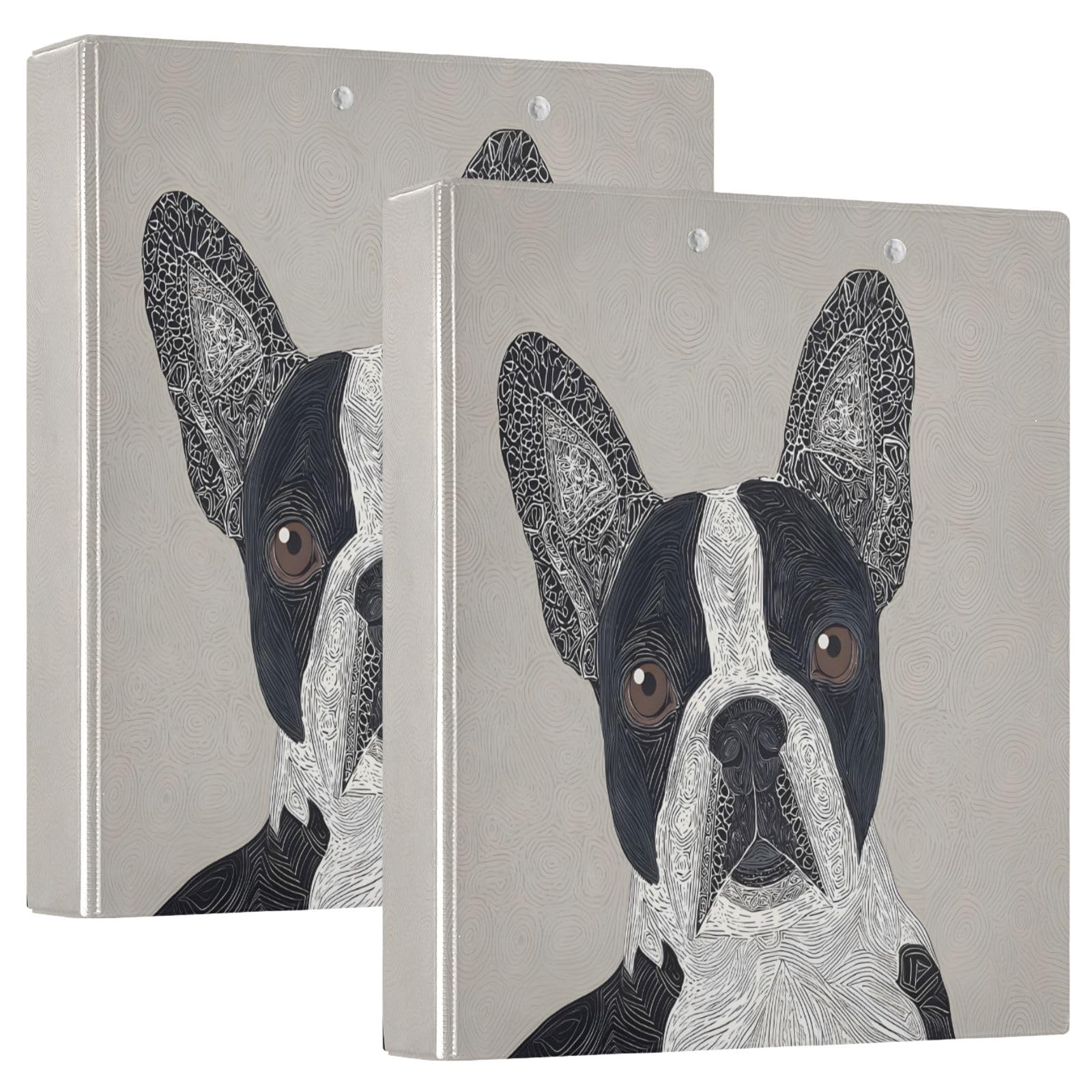 Raccoglitore a 3 anelli con cane nero, 3 anelli rotondi da 3,8 cm, contiene 200 fogli, 3 raccoglitori ad anelli con clip in metallo antiscivolo