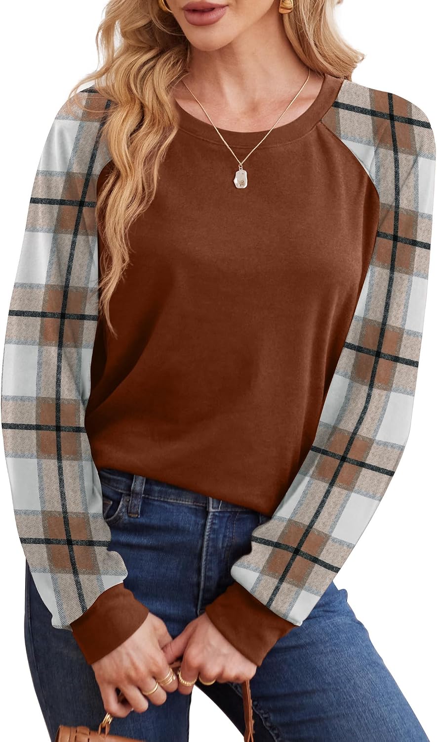 Saloogoe Sweatshirts for Women Crewneck Cable Knit Sleeve Sweaters Lightweight Fashion 2025 image 3