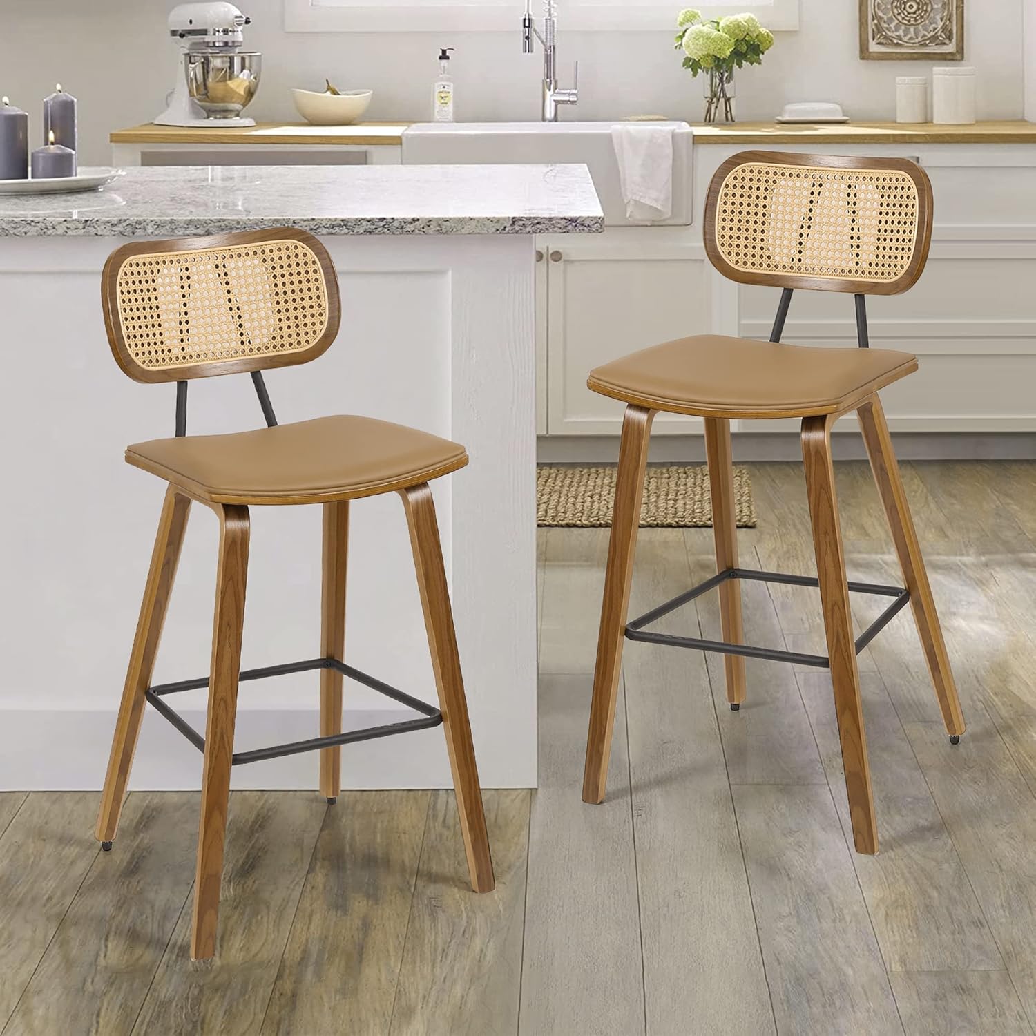 Counter Height Bar Stools Set of 2, Mid Century Modern